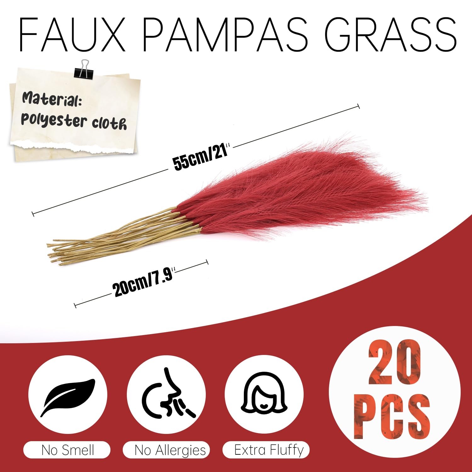 Faux Pampas Grass Decor ， 21.7 Inch Artificial Pampas Grass, Wine Red Reed Gr…