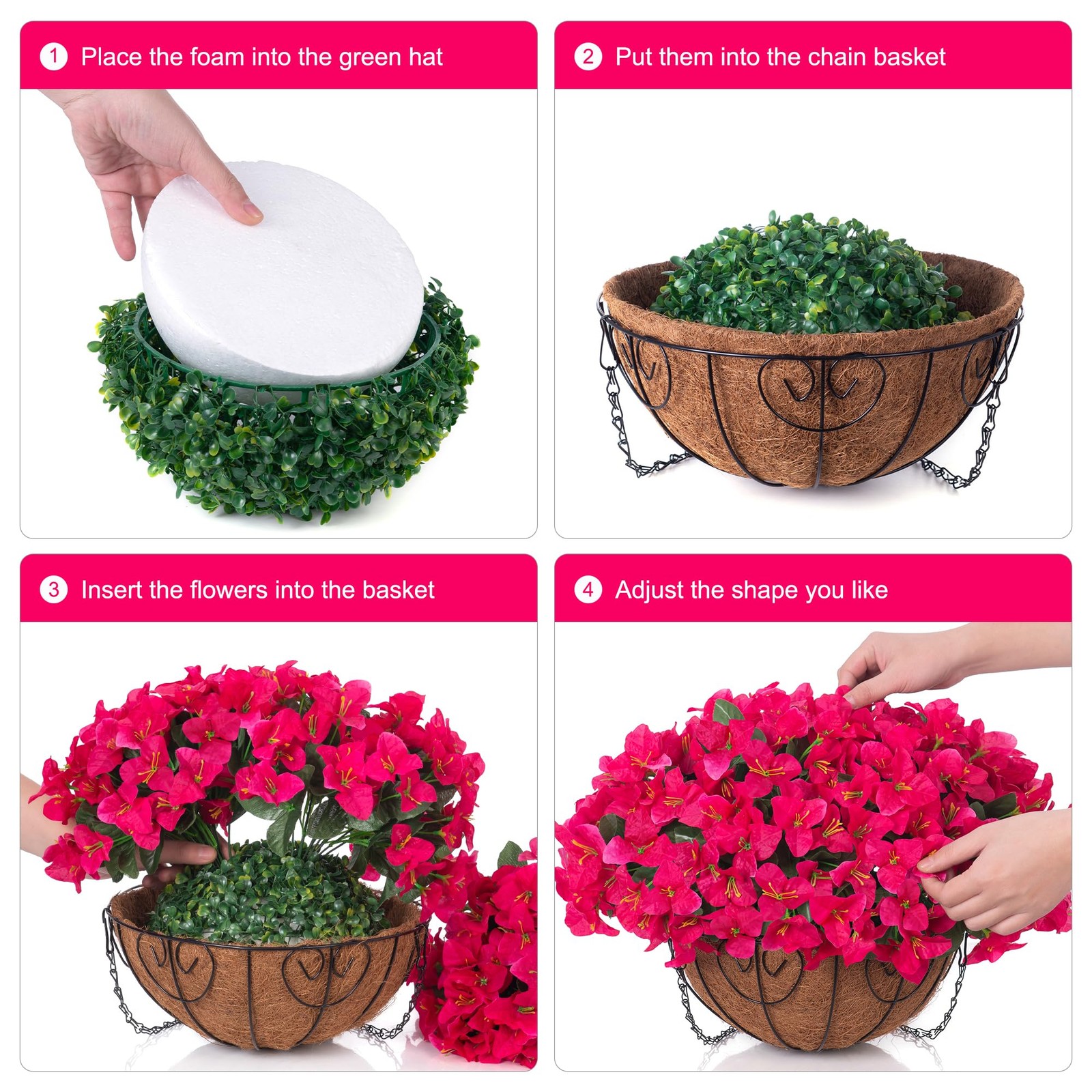 Artificial Fake Hanging Flowers Plants Basket for Outdoors Spring Summer Deco…
