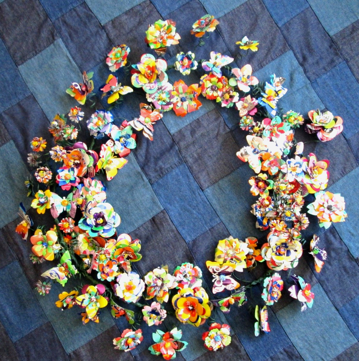 Flower & Butterfly Garland Upcycled (x2 36″) Weddings Gifts Beautiful Decor