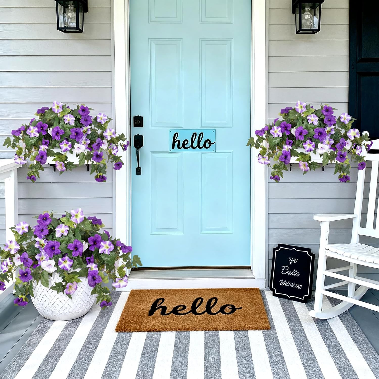 4 Pcs UV Resistant Faux Petunia Flowers for Indoor/Outdoor Decor – Purple & Whit