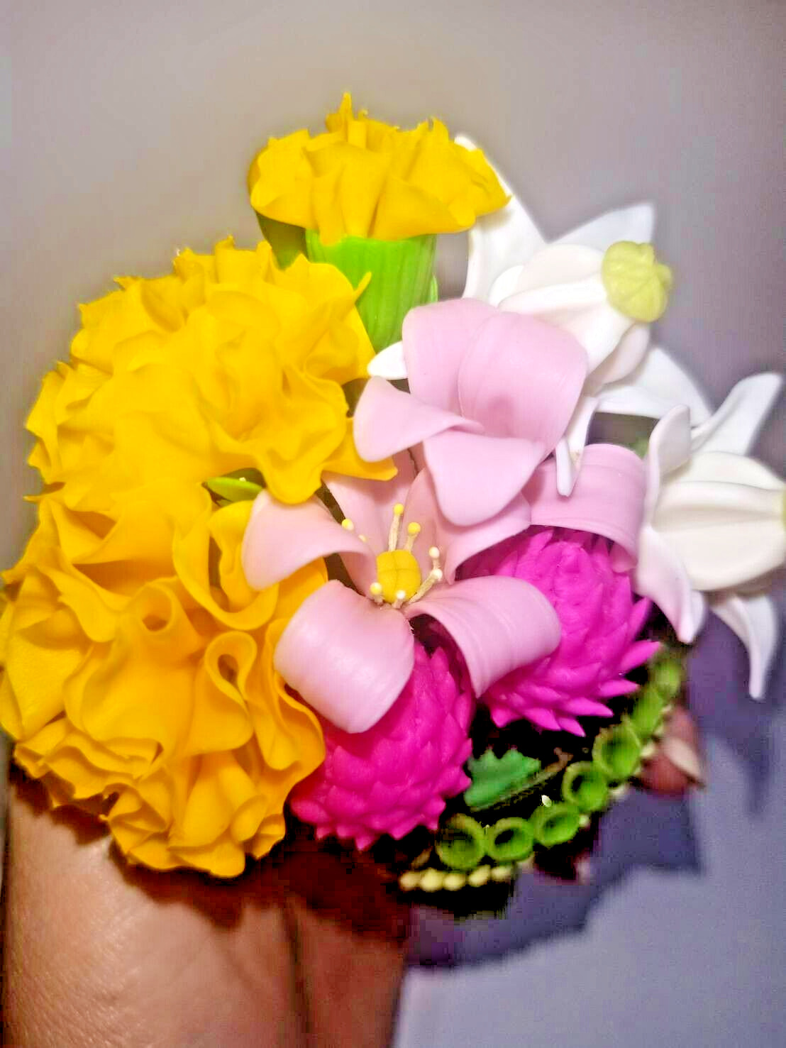 Handmade Artificial Banana Leaf Clay Floral Dollhouse Bouquet Flower Arrangement