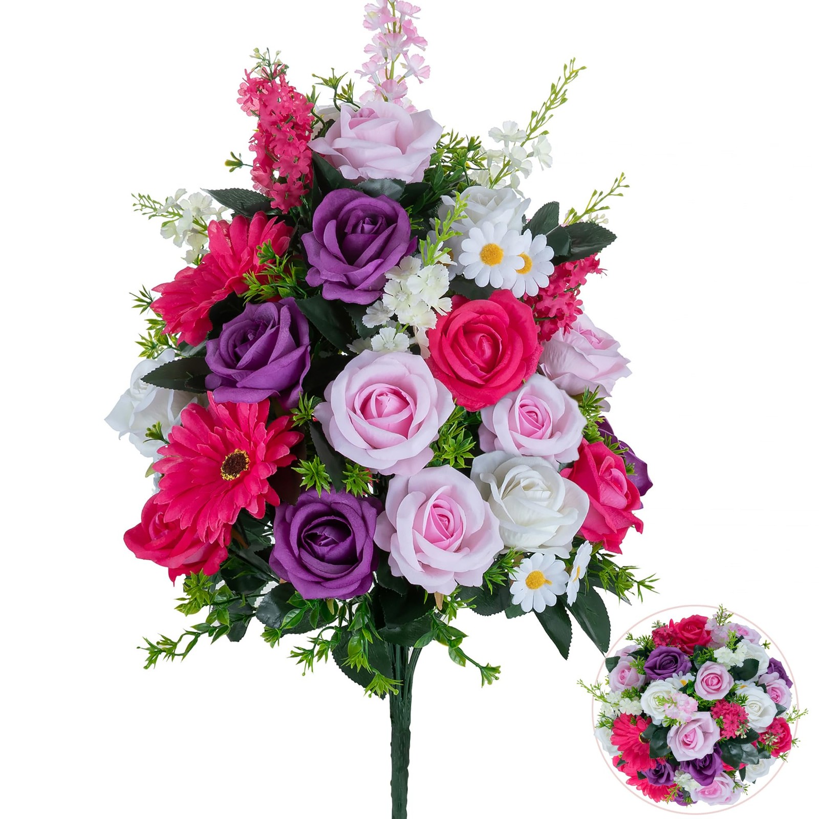 Cemetery Flowers for Grave Fake: Large 33 Heads Velvet Roses Memorial Day Flo…