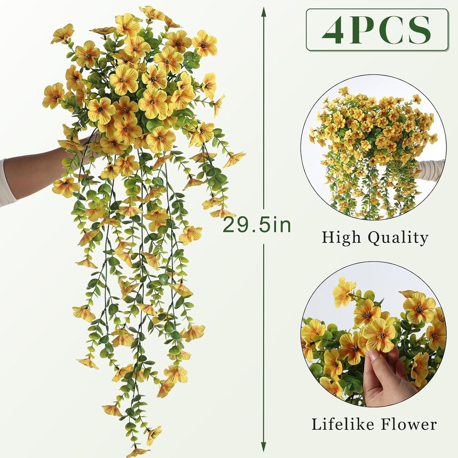 Artificial Hanging Morning Glory Flowers Set of 4 Silk Fake Outdoor Garden Decor