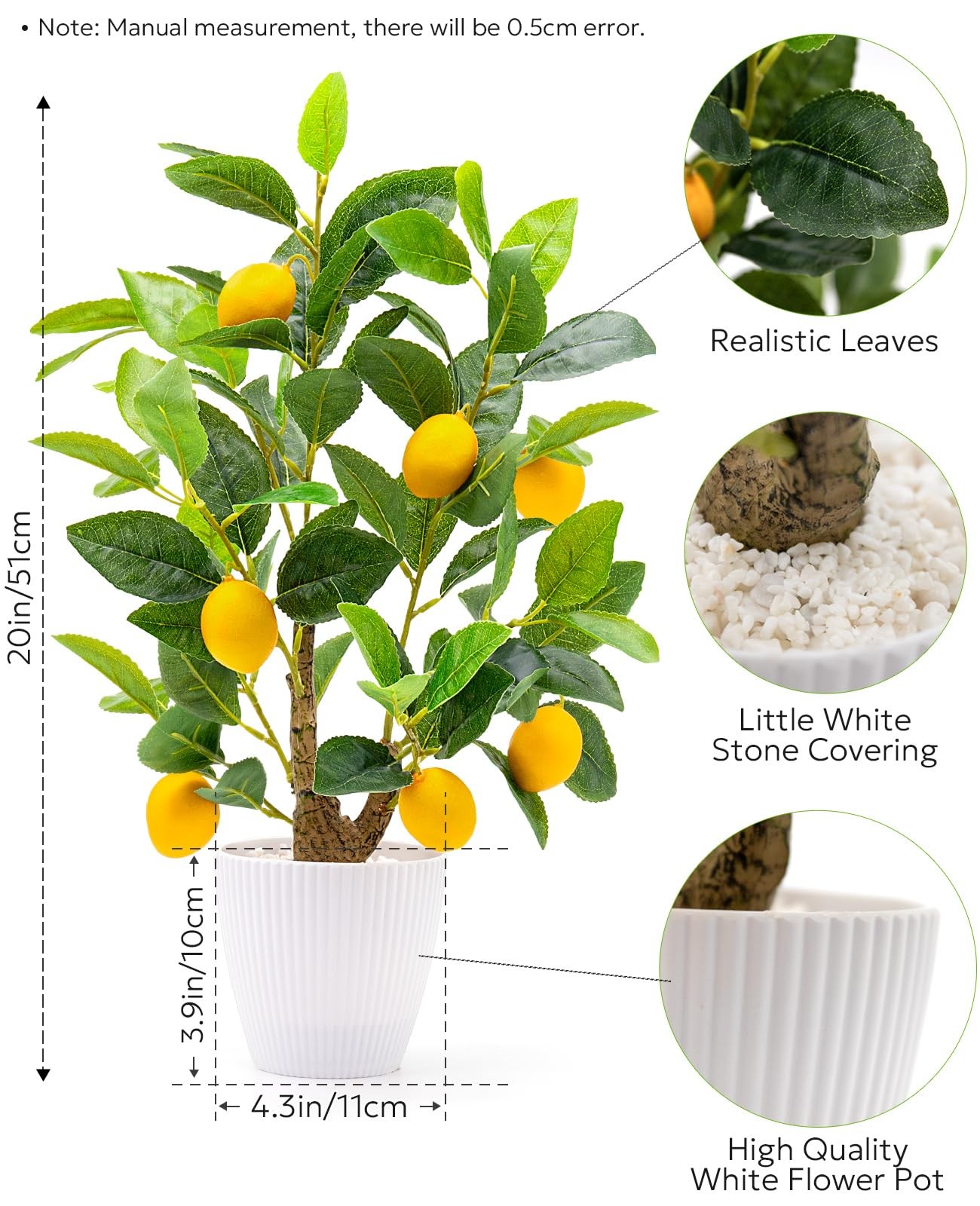 Artificial Lemon Tree with White Pot, 18” Faux Citrus Plant for Kitchen, Bath…