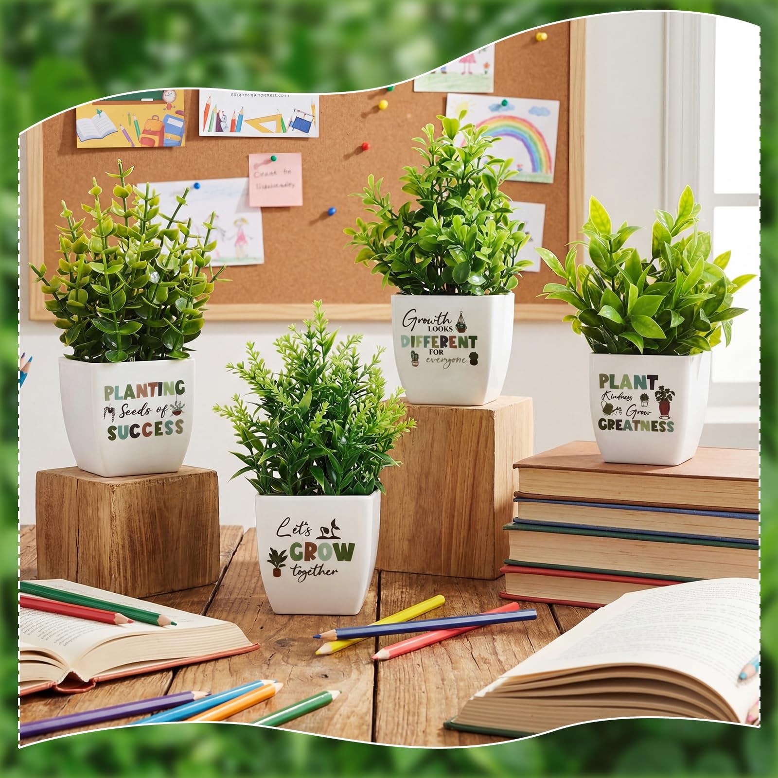 4 Pack Back to School Fake Plants Classroom Decor Mini Artificial Greenery Po…