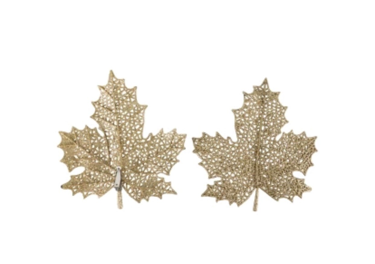 Glittery Plastic Maple Leaf Decorations w/Metal Clips 6PK Fall Autumn Decoration