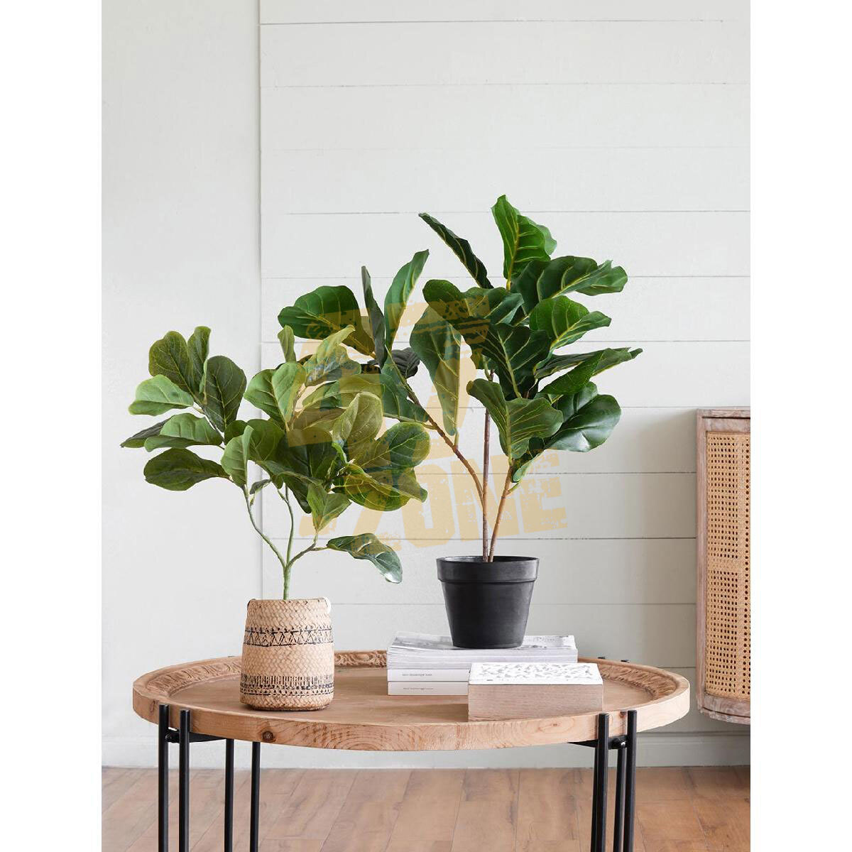 Faux Potted Fiddle Leaf Tree Green Black Artifical Garden Indoor Outdoor Plant