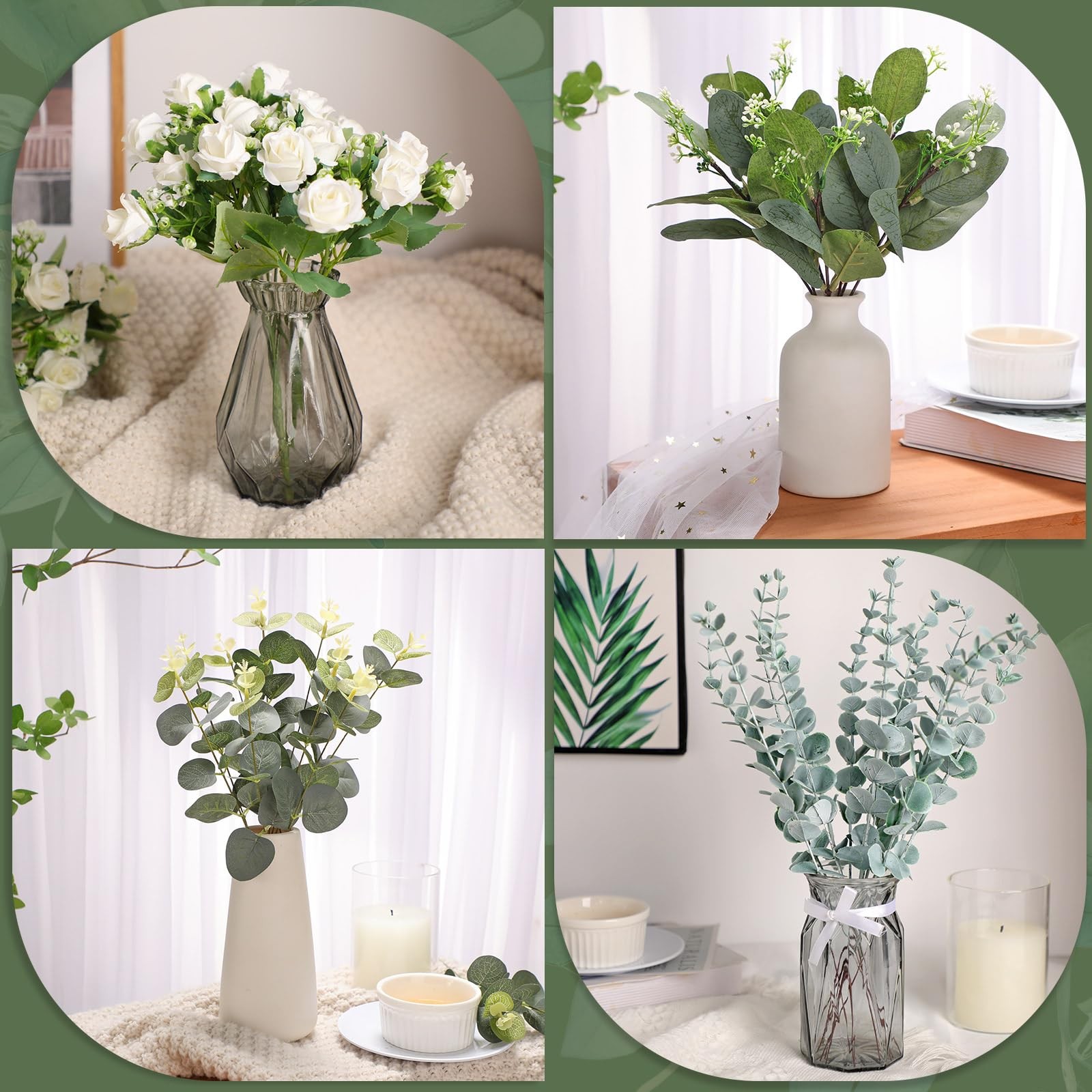 Set of 6 Bridesmaid Bouquets with White Roses and Eucalyptus Stems for Weddings
