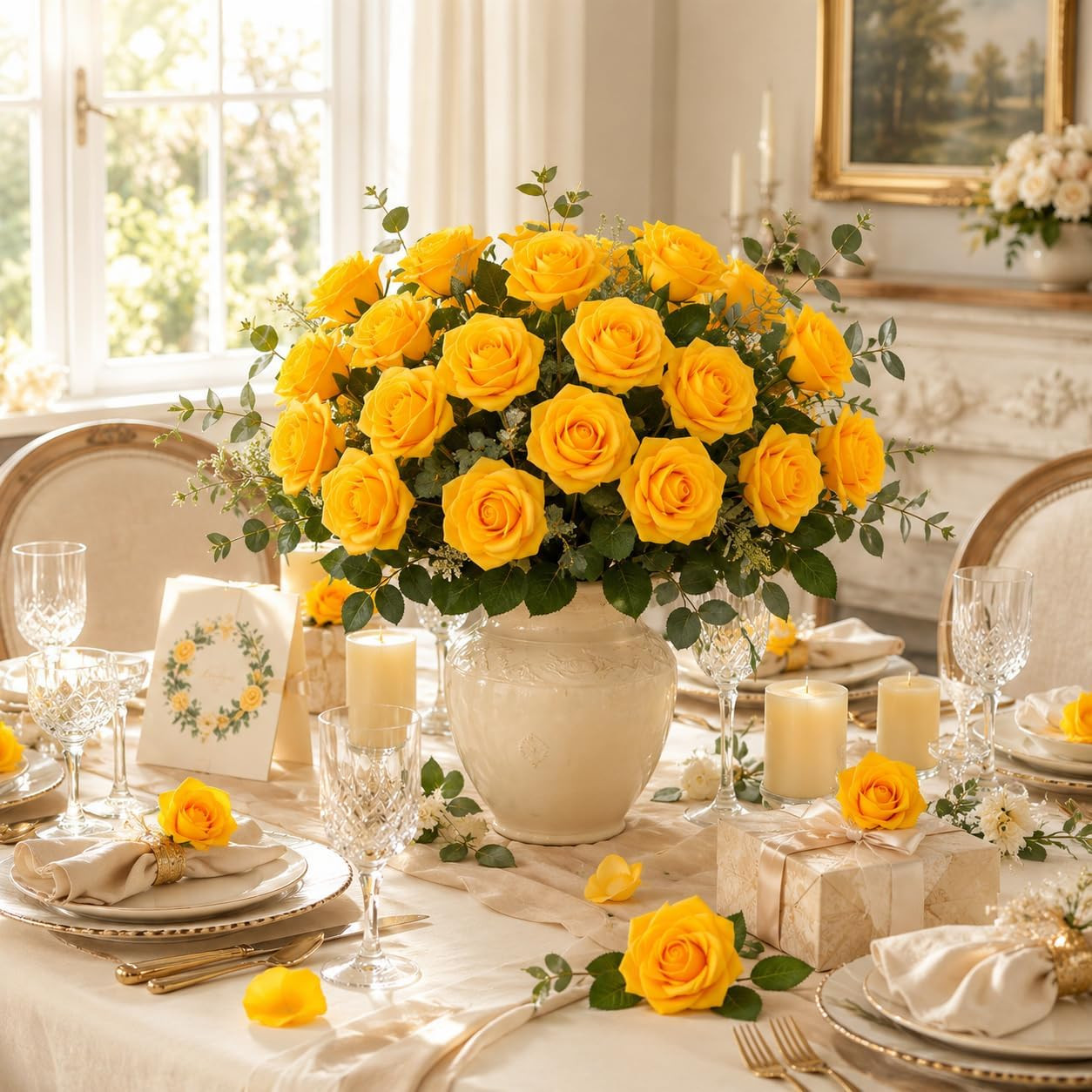 Artificial Yellow Flowers 30PCS Real Touch Fake Flowers Soft Foam Roses with Ste