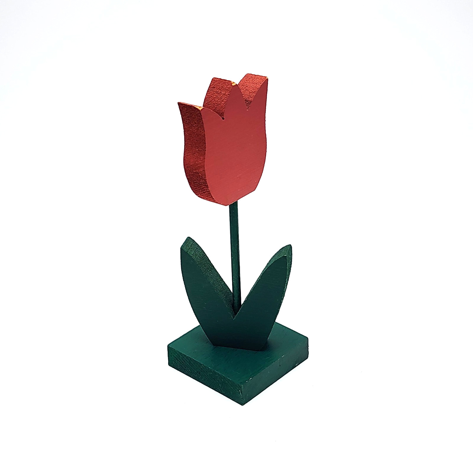 Handmade Wooden Tulip Figurine Red Flower Spring Decor Rustic Farmhouse