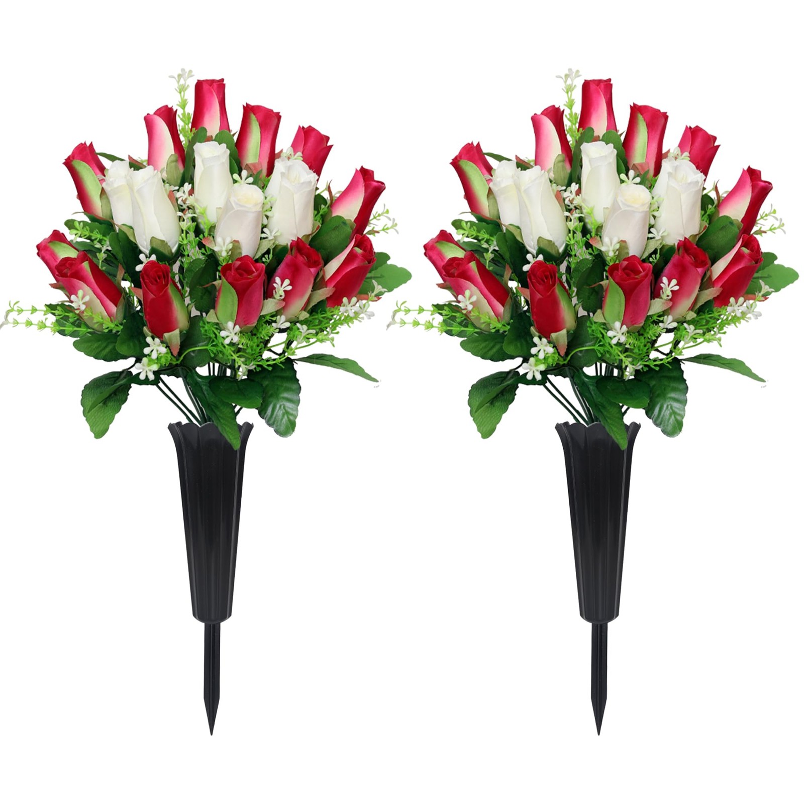 2 Sets Artificial Cemetery Flowers with Vase – Memorial Flowers Bouquet & Hea…