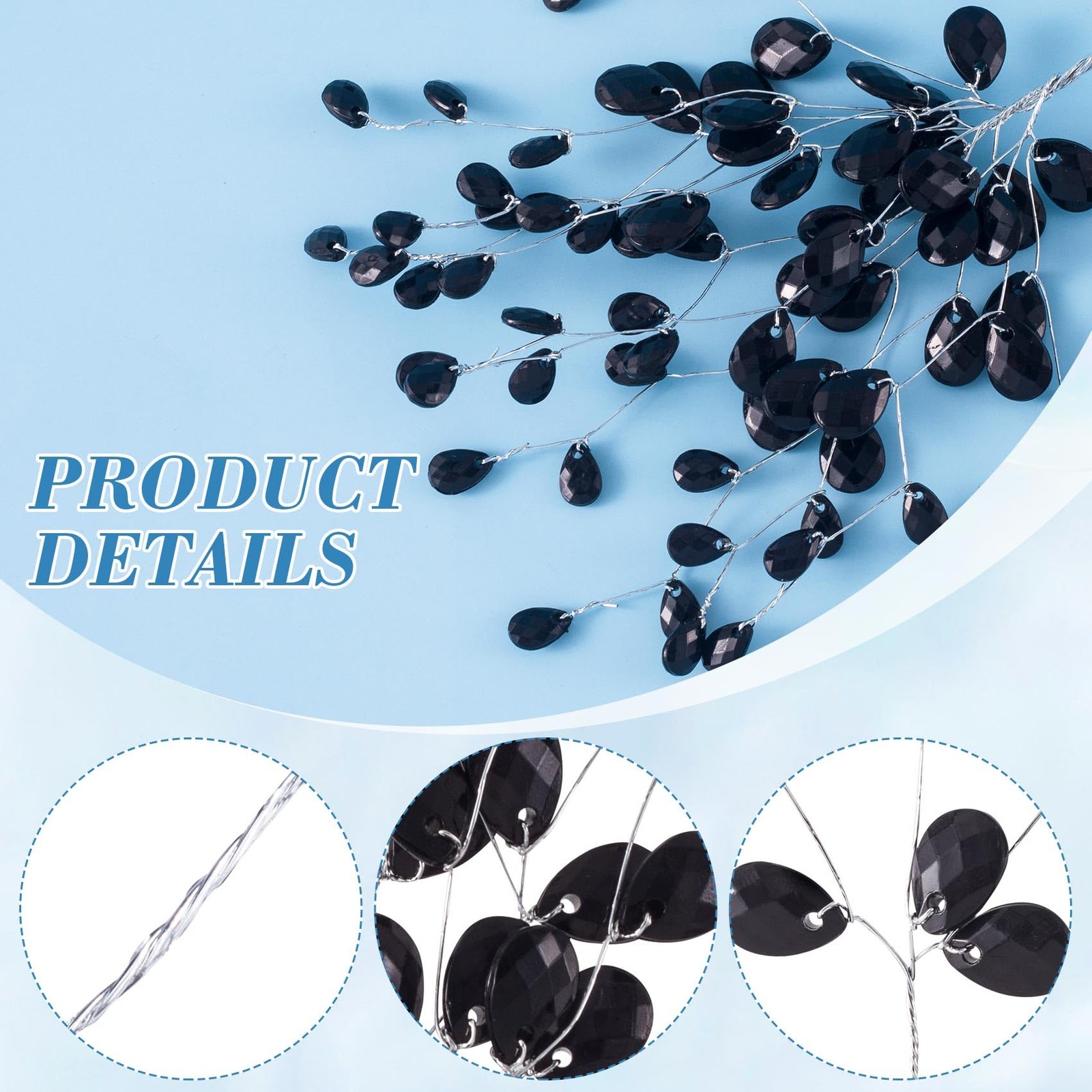 25 PCS Black Acrylic Crystal Flower Branches Artificial Bead Drop Bouquets