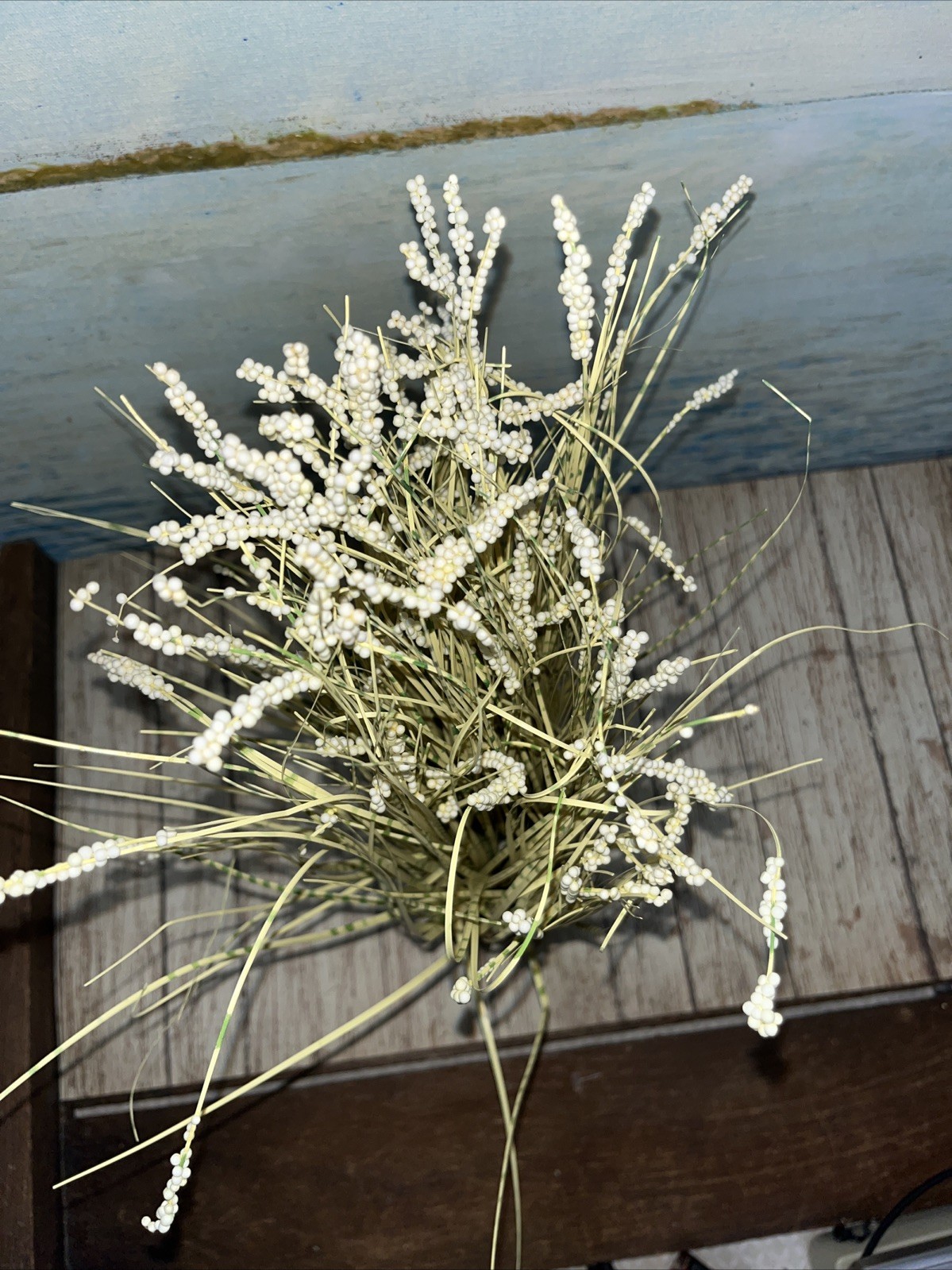 Artificial White Flowers in Woven Sea Grass Basket 4”x16” Green & Yellow Grass
