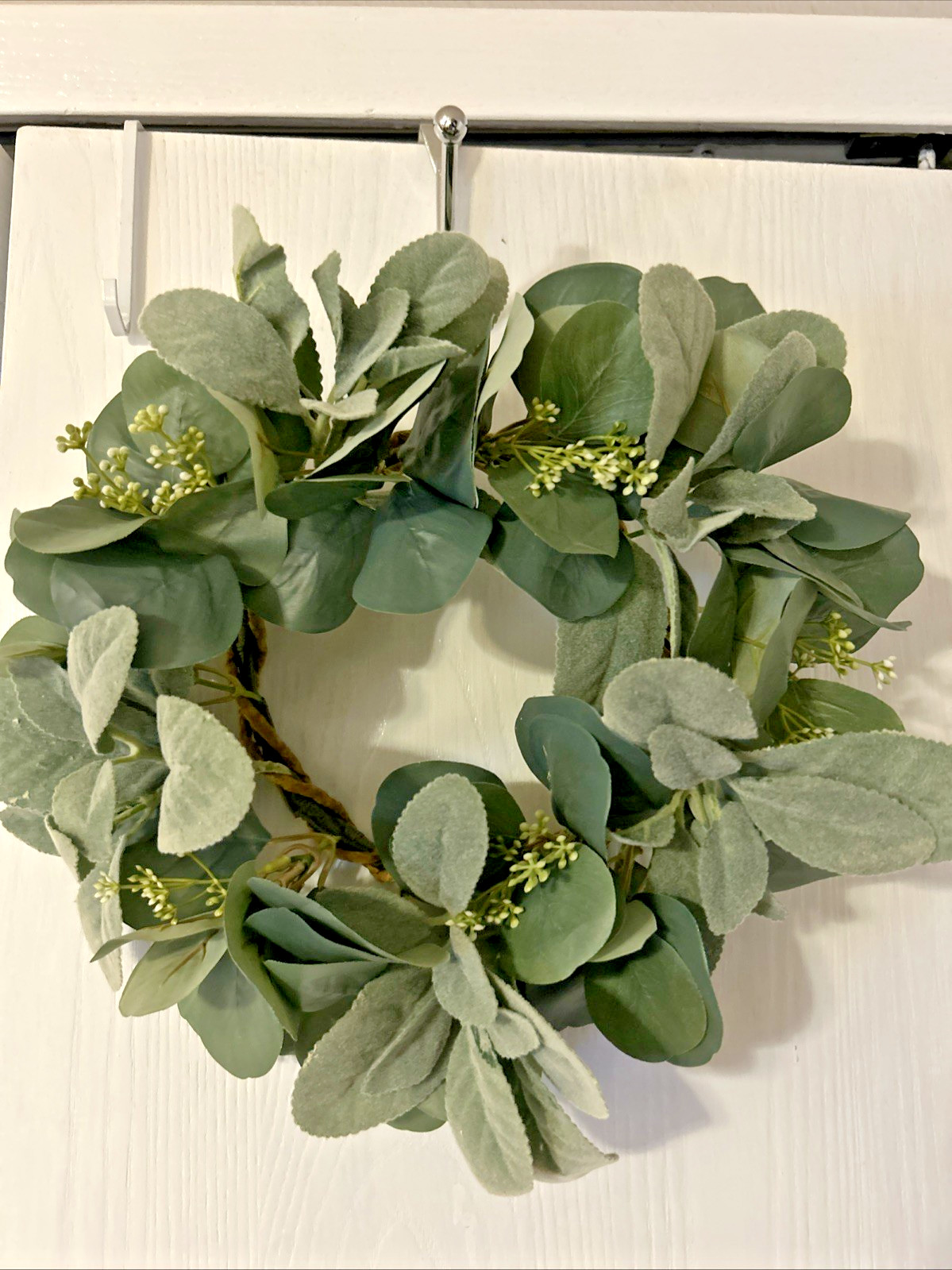 Hobby Lobby Wreath Faux Lambs Ear and Eucalyptus & White Berries 14″