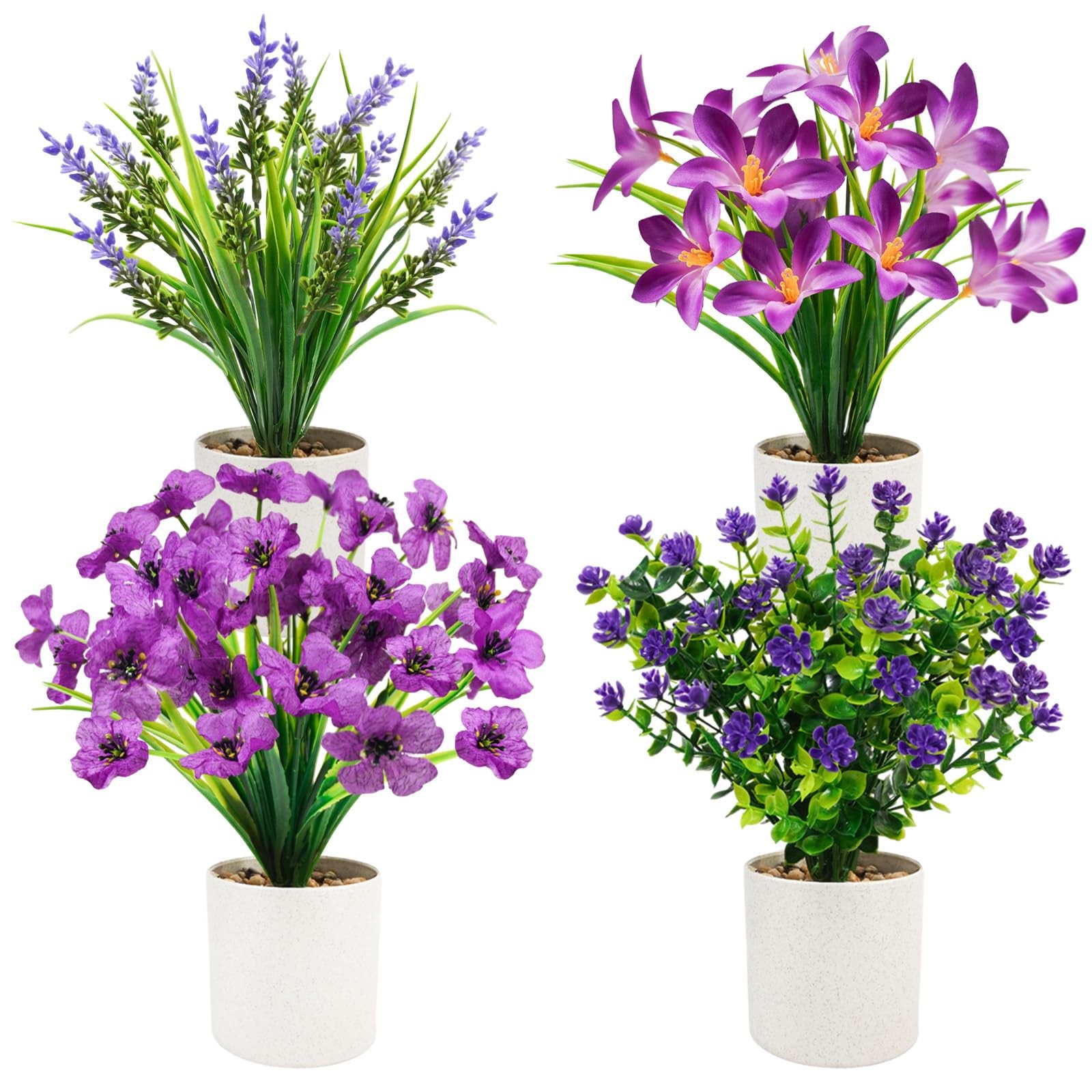 4 Pack Artificial Flowers in Pots, Mini Fake Potted Plants Small Faux Flowers…