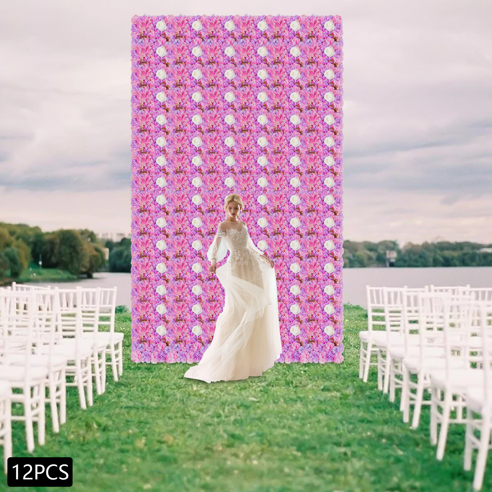 12pcs Artificial Silk Rose Flowers 3D Backdrop Wall for Wedding Party Decoration