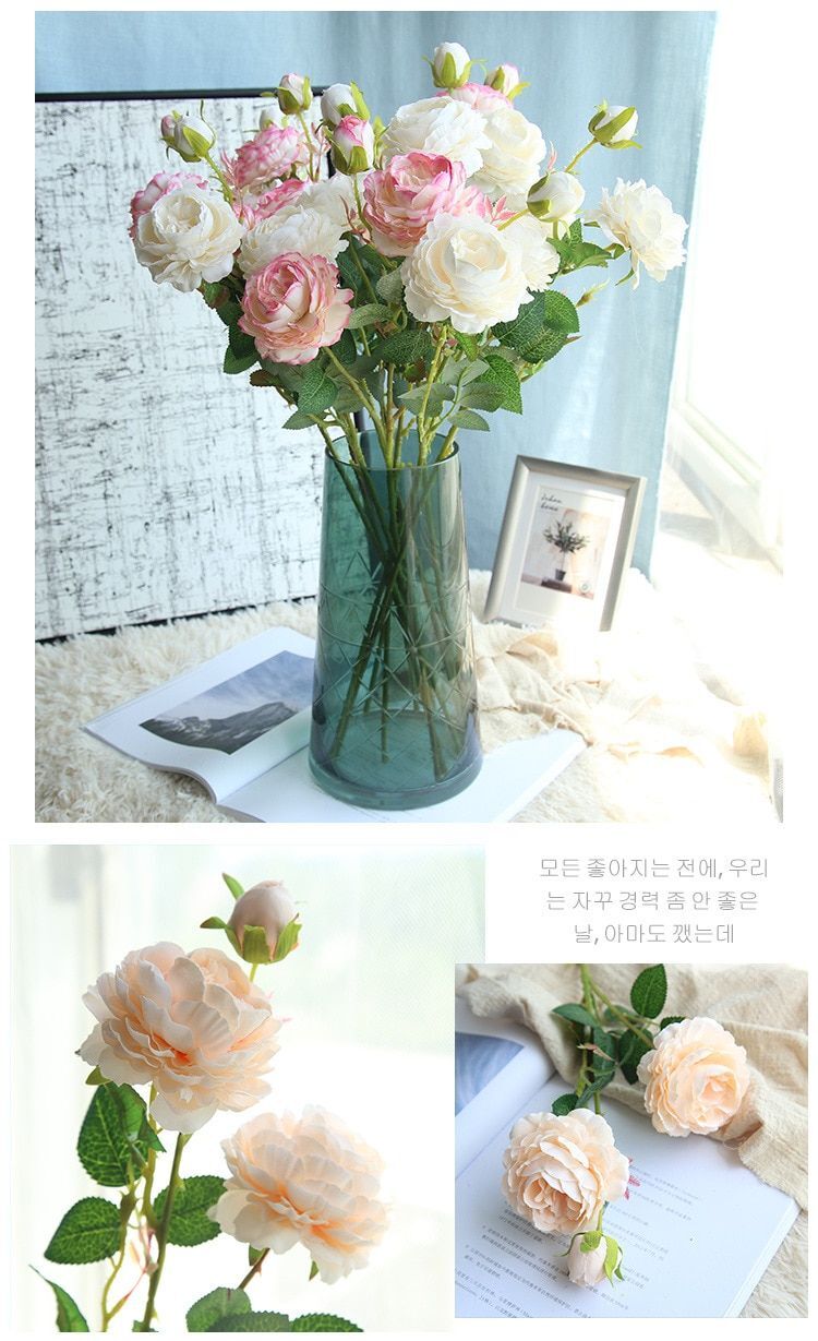 3 Head Artificial Rose Synthetic Flower For Valentine Wedding Bouquet Decor NEW