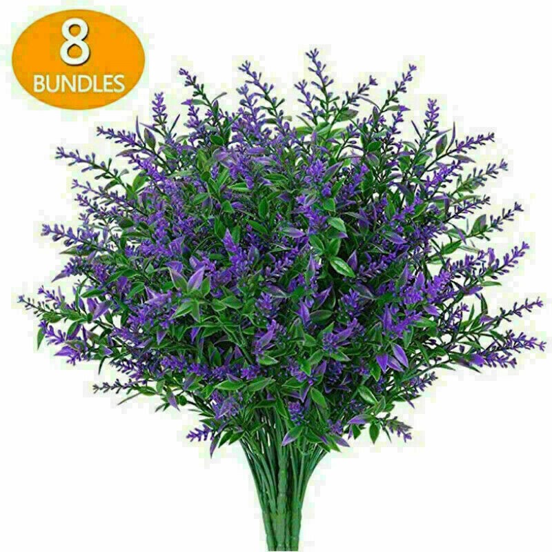 8 Bundles Outdoor Artificial Lavender Fake Flowers UV Resistant Shrubs Plants