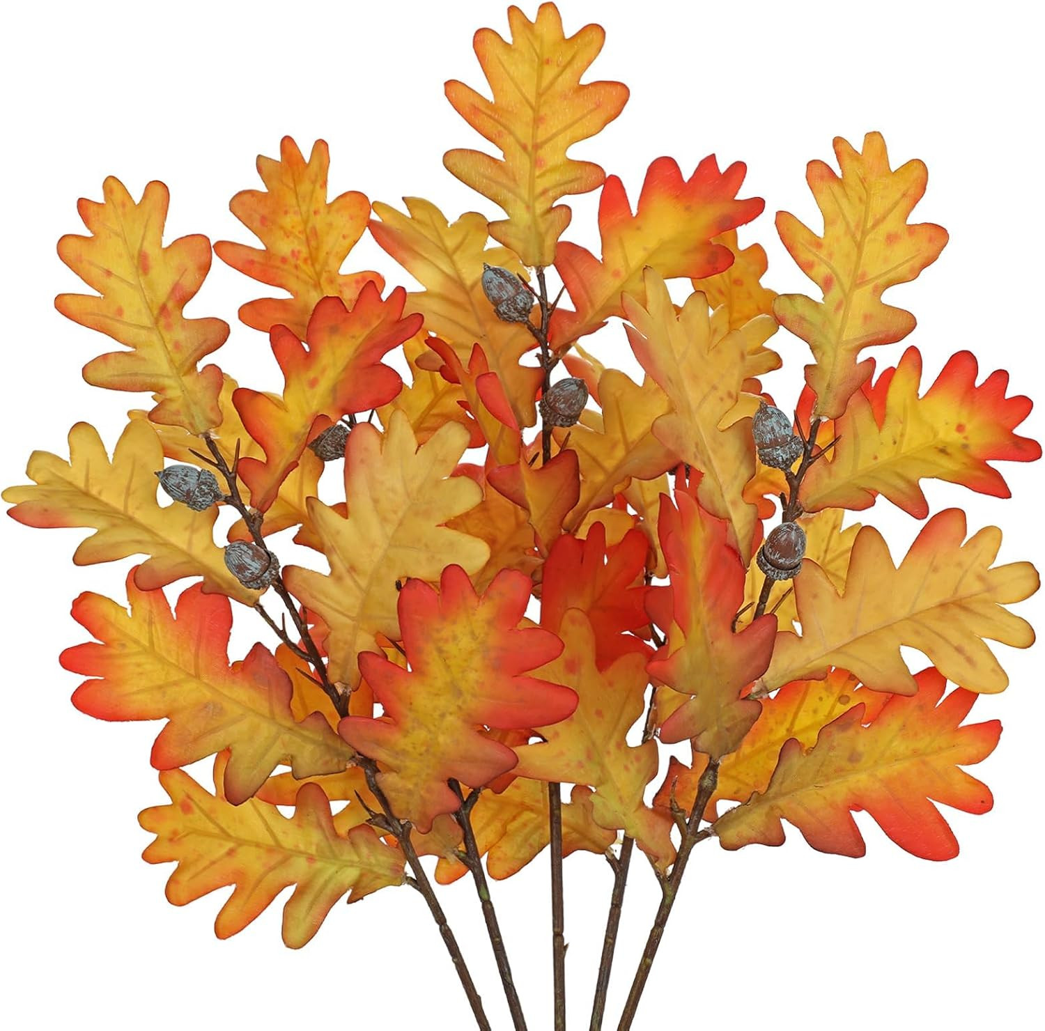 5 Pcs Artificial Fall Oak Leaves Stems 19.6” Fake Autumn Foliage Orange#2