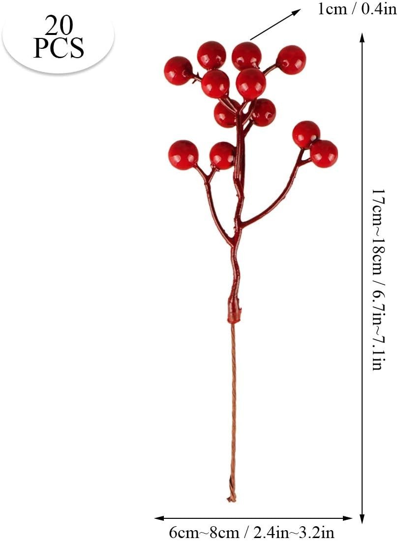 Realistic 20 Pack Red Berry Stems – Perfect for Seasonal Crafts and Arrangements