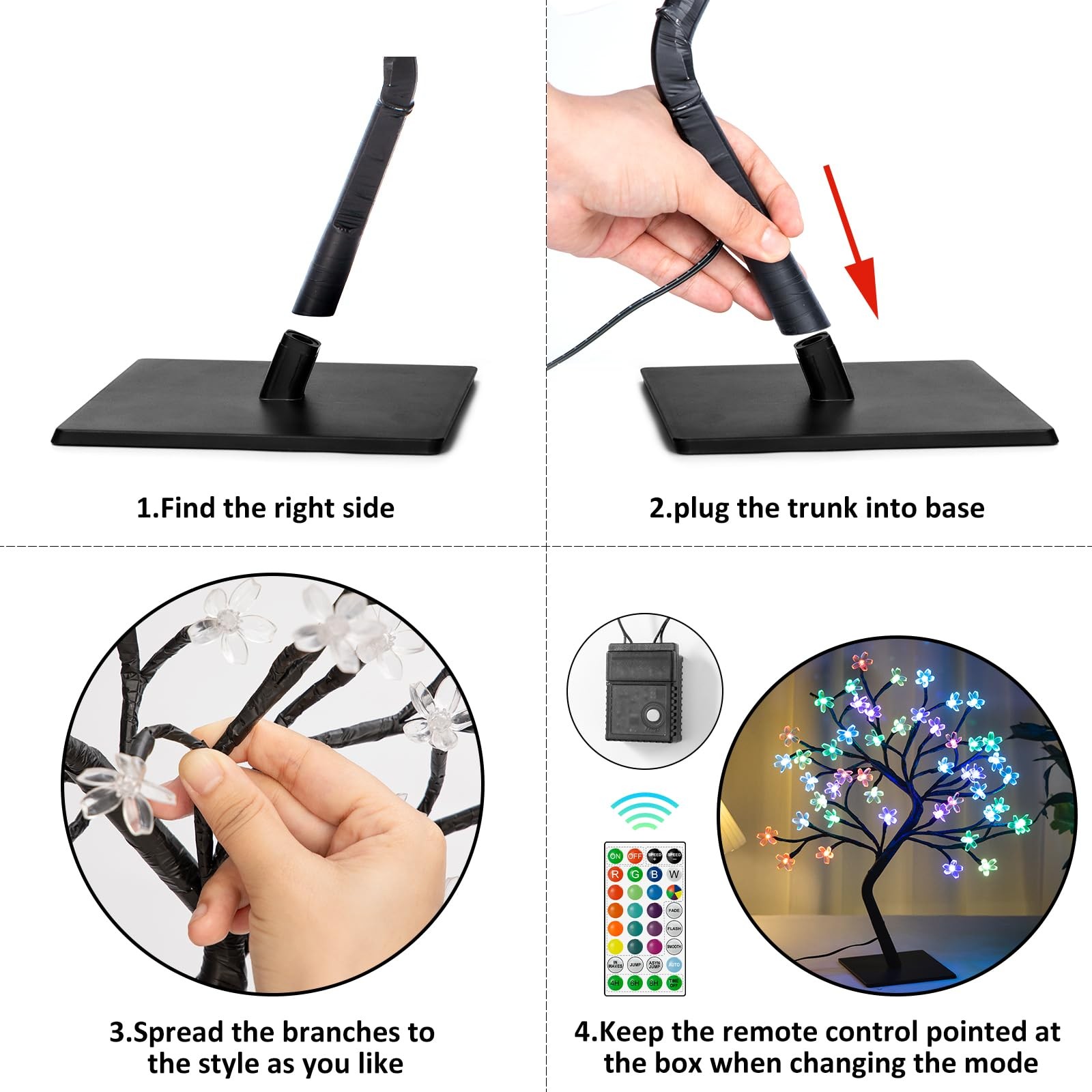 Lighted Cherry Blossom Tree – 48 LED 16 Color-Changing 4 Modes Plug in Artifi…