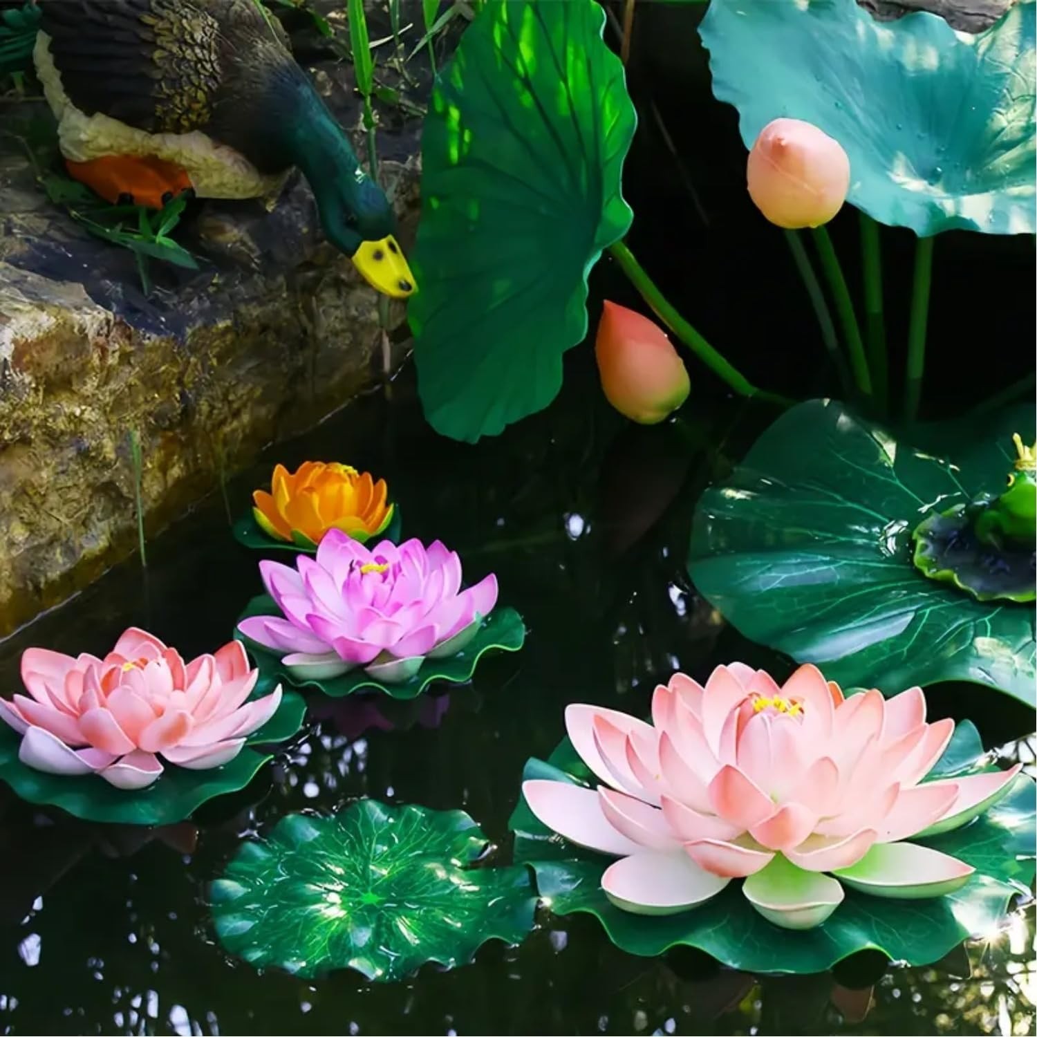 5PCS Floating Lily Pads for Ponds Artificial Foam Lotus Flower with Water Lil…