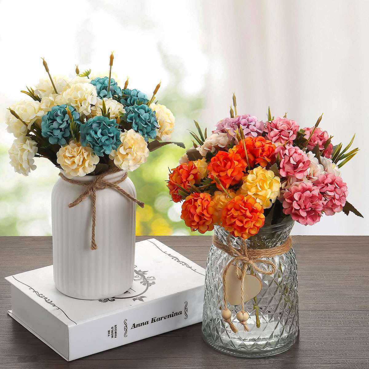 10 Heads Artificial Hydrangea Flower Bouquet Plants Home Wedding Decor