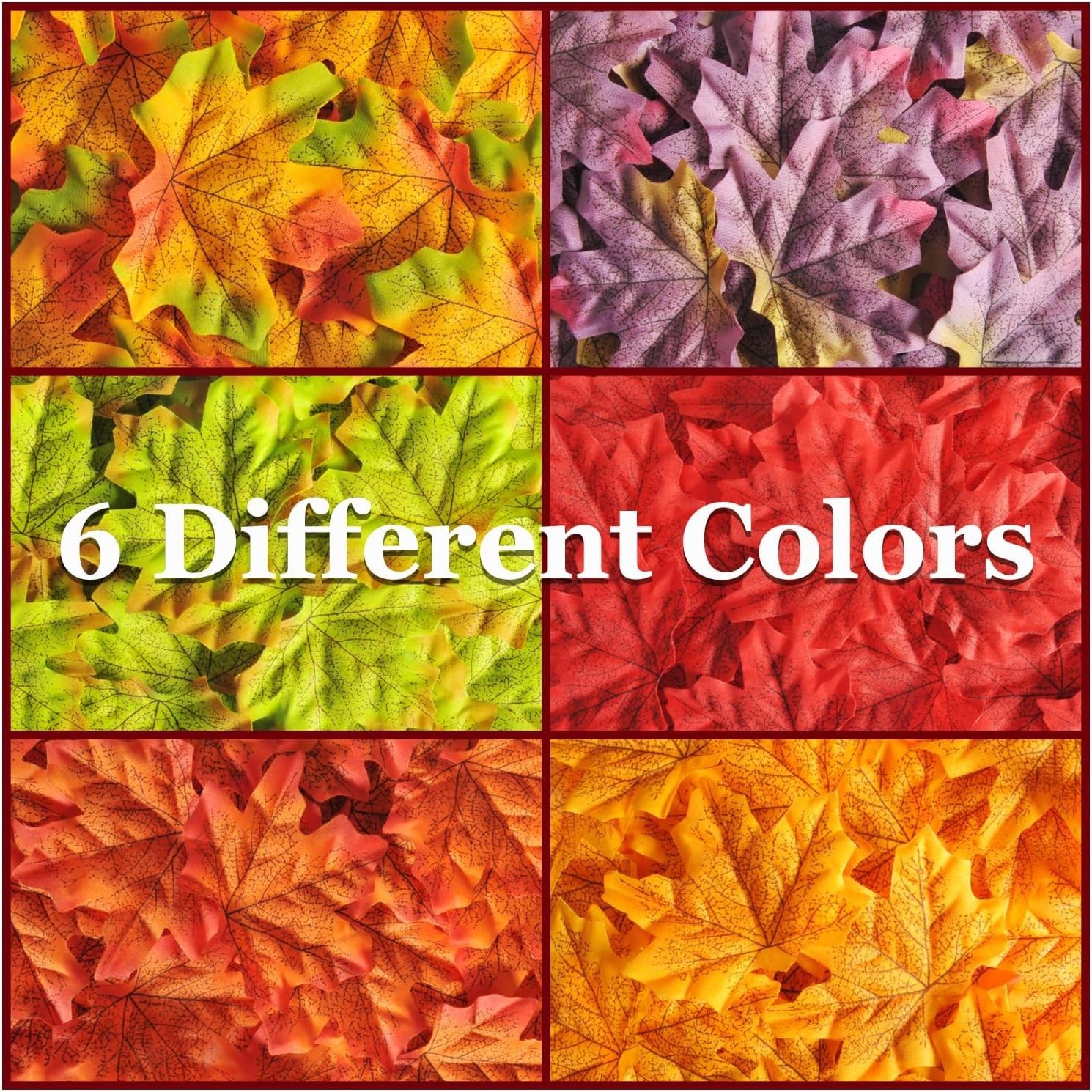 300Pcs Maple Leaves, Autumn Artificial 6 Colors Mixed Fall Leaf for Fall Decor W