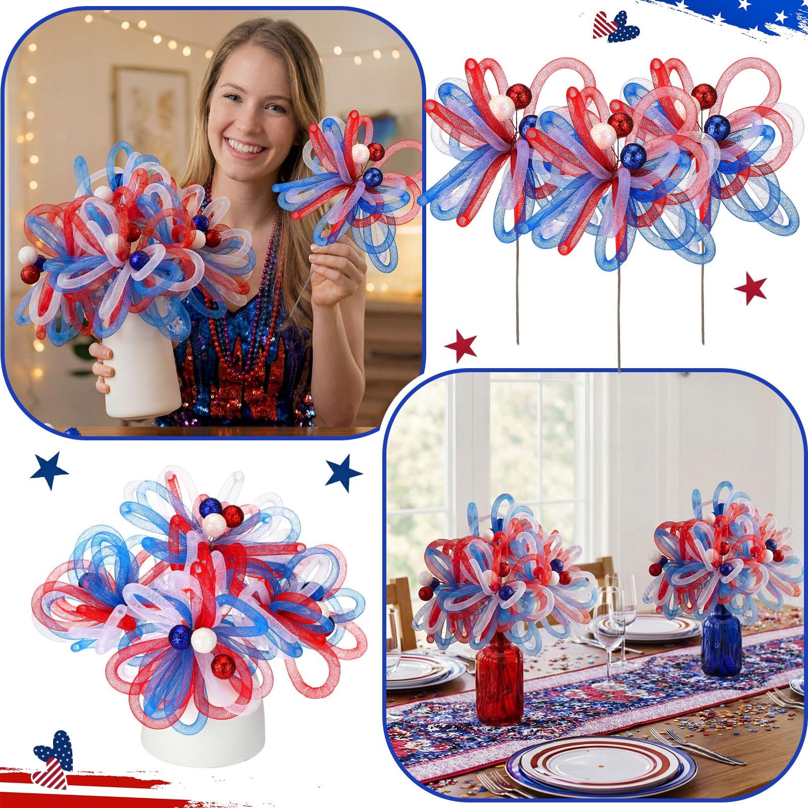 6 Pack Red White Blue Patriotic Artificial Flower 4th of July Decoration 10 I…