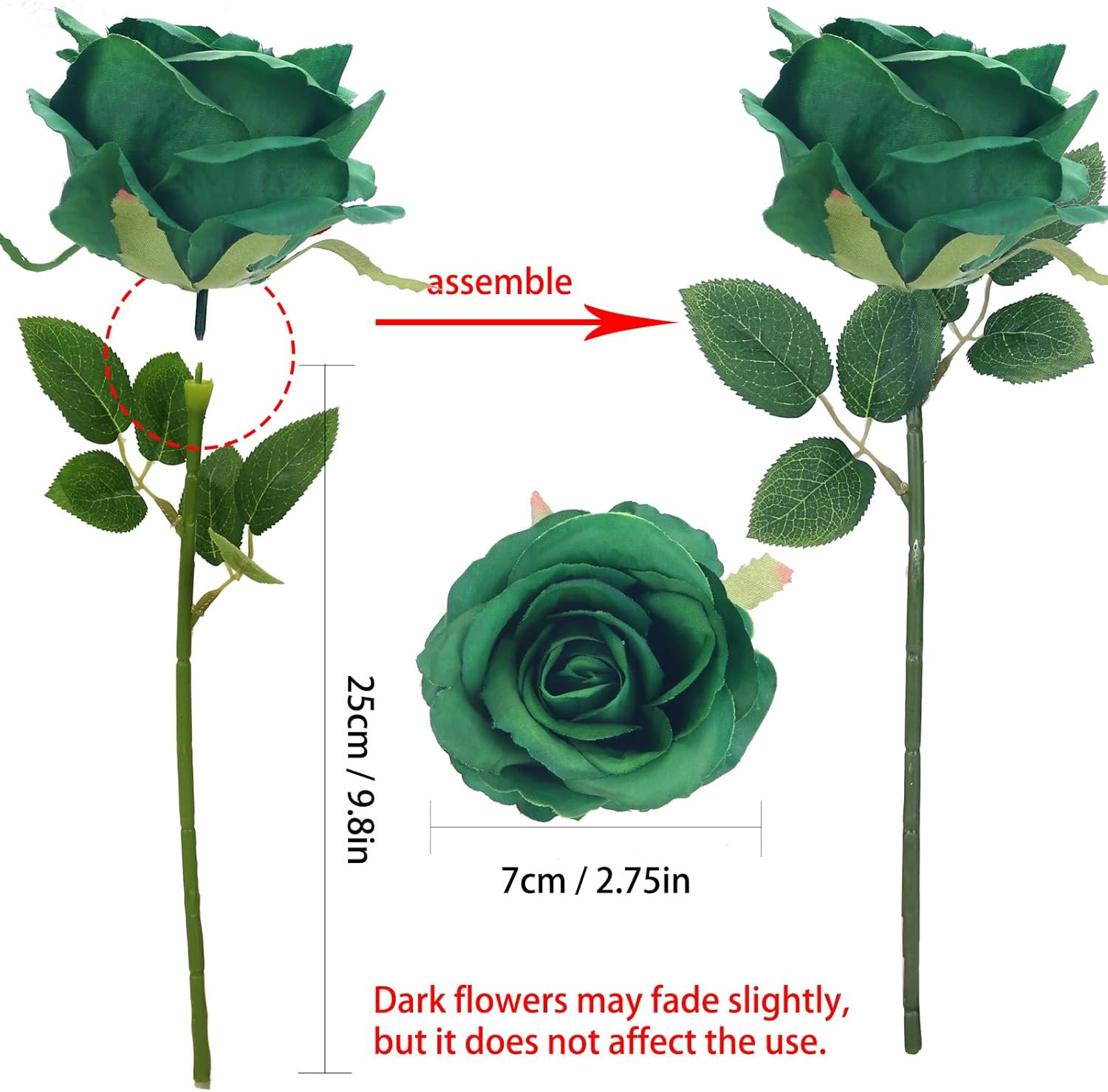 12 Pack Green Artificial Roses Emerald Green Flowers with Stems Silk Roses Fake