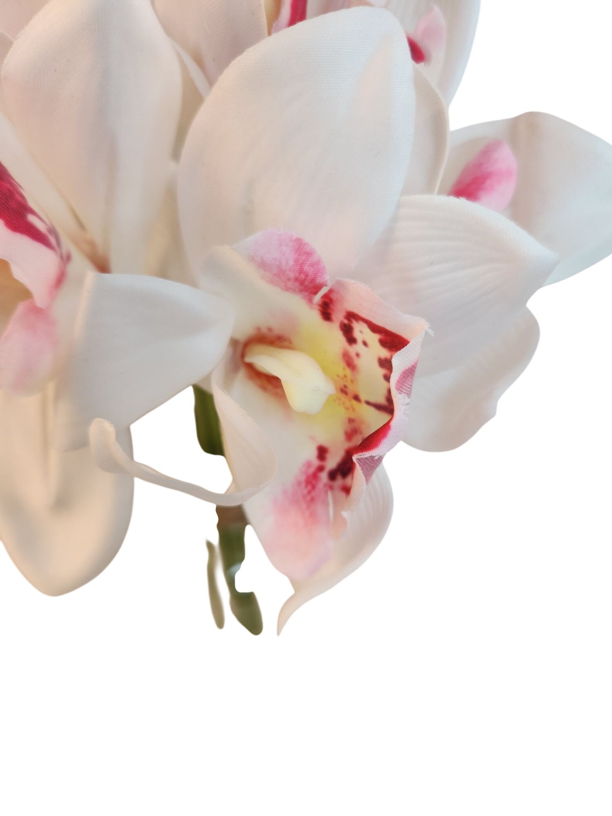 Artificial Cymbidium Orchid Stems White Blush Pink Faux Orchid Bouquet Realistic