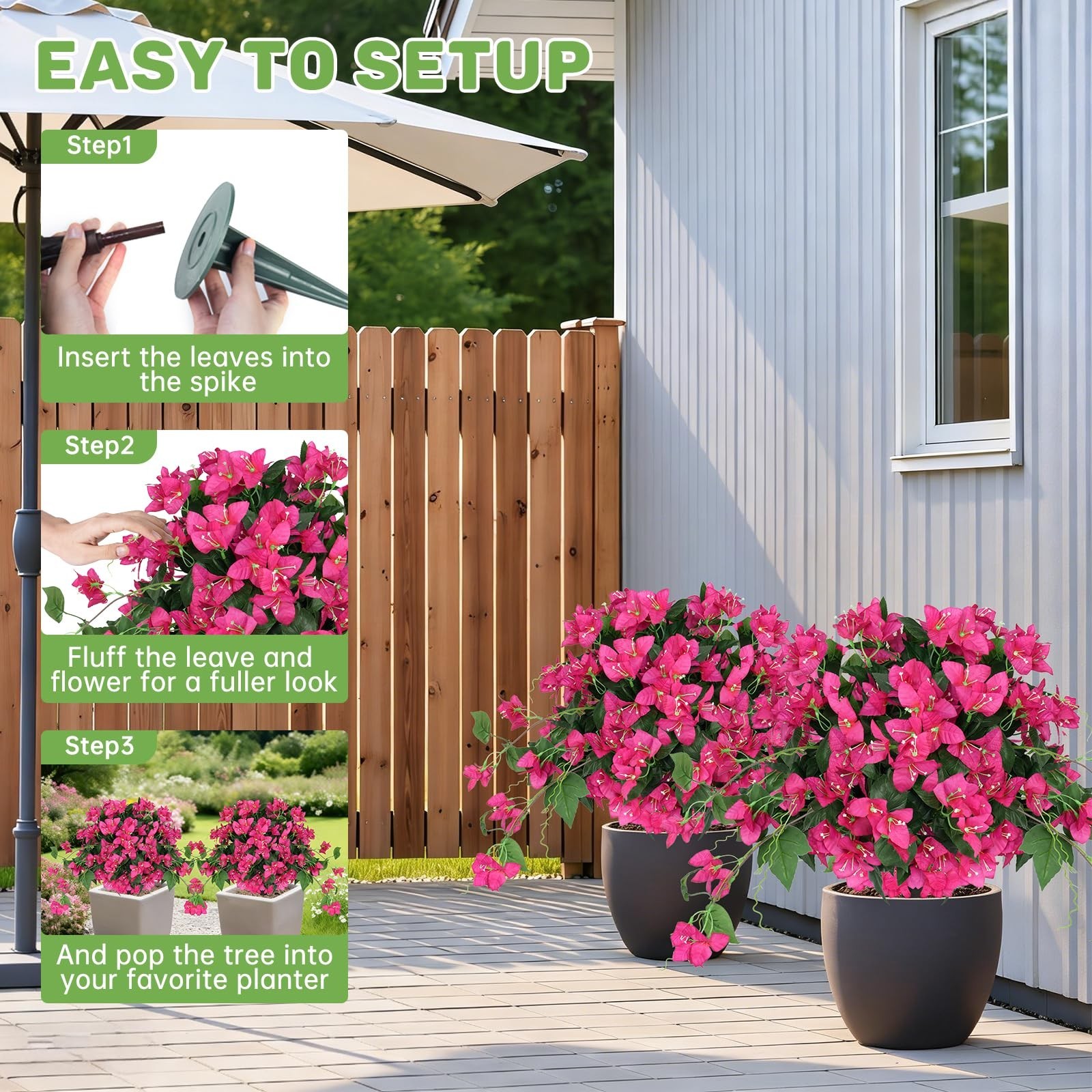 2Pack Faux Bougainvillea Topiary Balls – UV Resistant Silk Flowers for Outdoor D