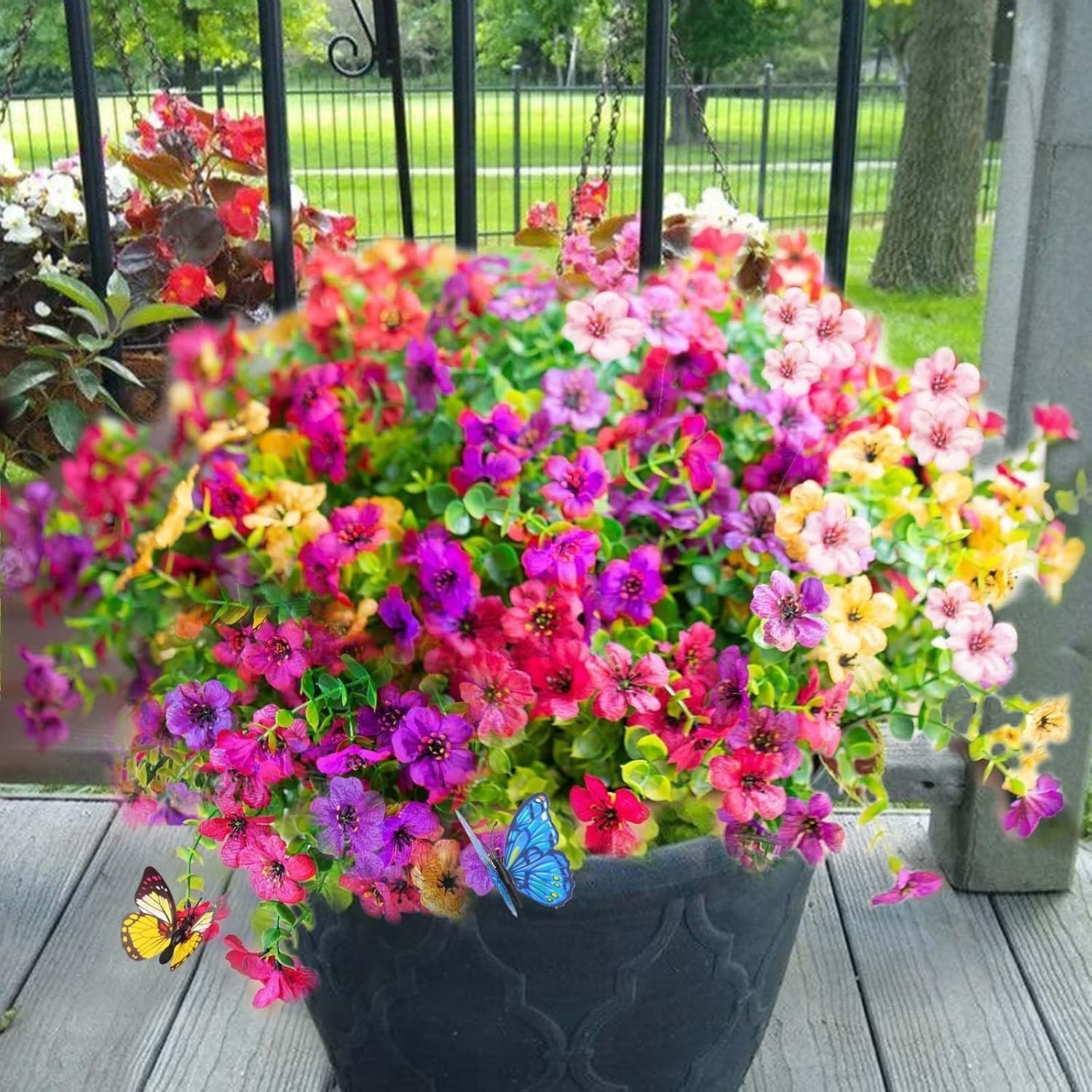 24 Bundles Artificial Flowers for Outdoors, UV Resistant Artificial Outdoor F…