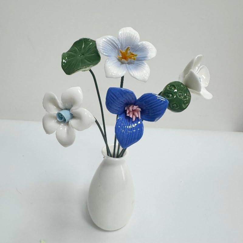12 Pcs Handmade Ceramic Flowers Decor,Porcelain Flower Plant Stakes for Outdoor