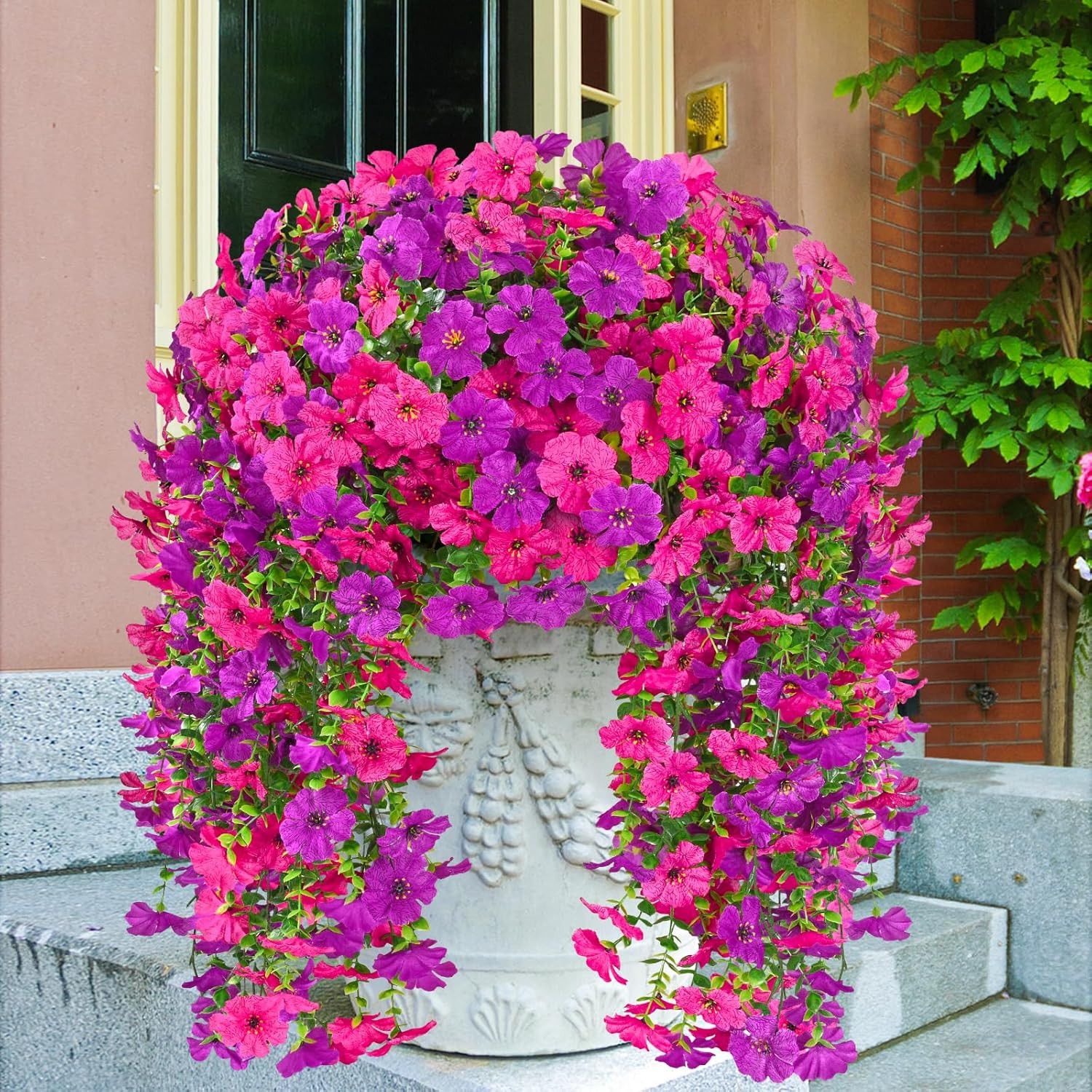 4 Pcs Look Real Artificial Flowers for Outdoors, Realistic Fake Artificial Hangi
