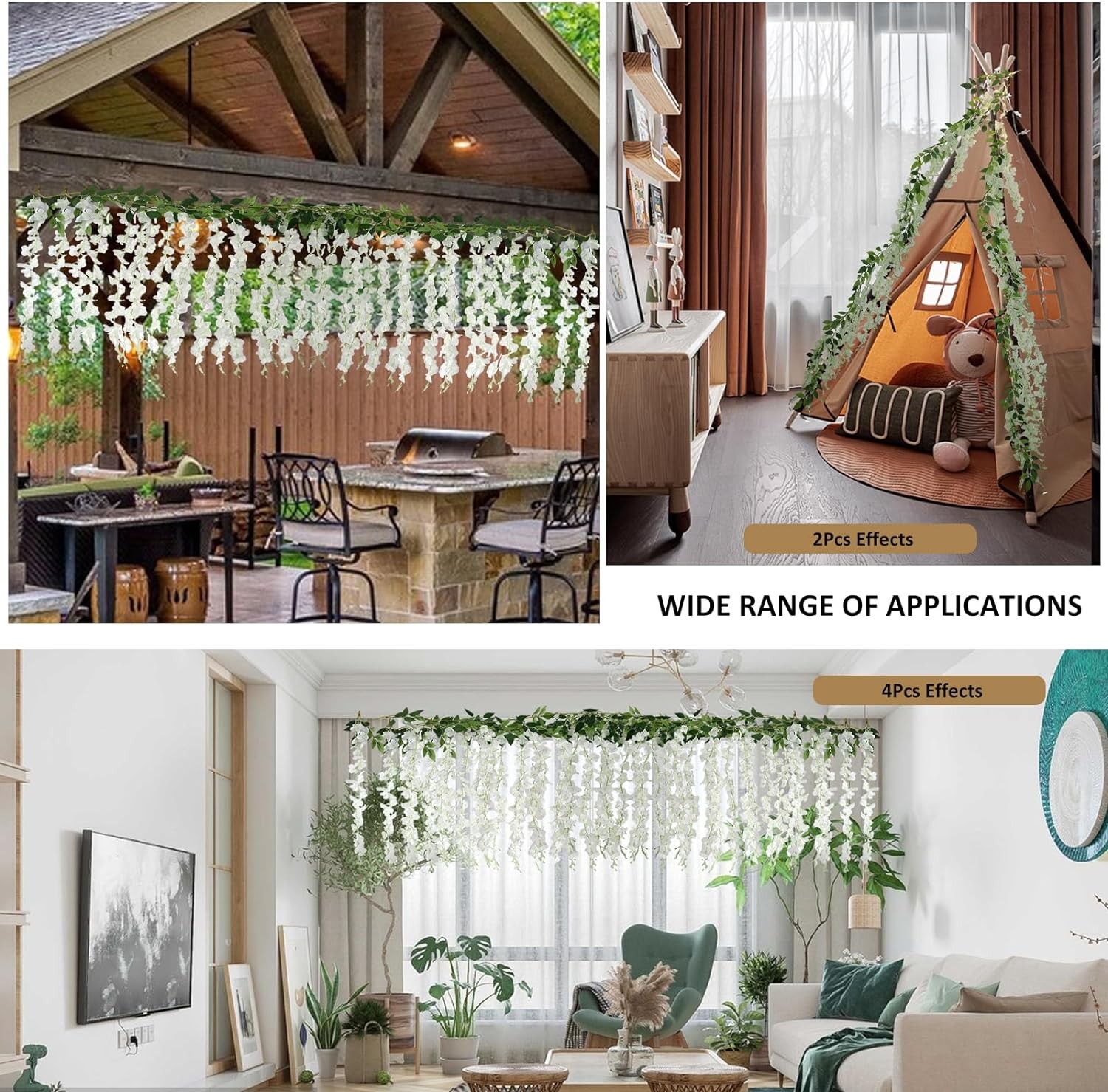 60 Branches Wisteria Hanging Flowers, Artificial White Wisteria Flowers Garland