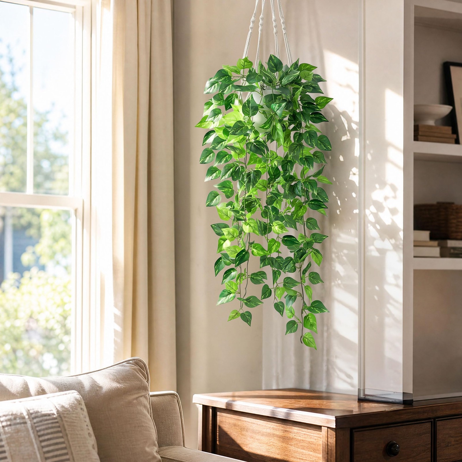 2 Packs Fake Hanging Plants with Pots, Artificial Pothos Hanging Plants with …