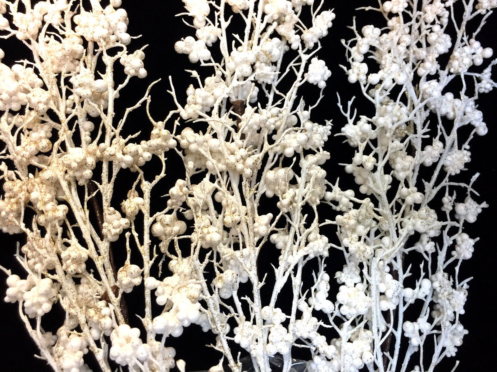 Twig Berry Spray Branch Stems 28″ Artificial White Gold Glitter Lot of 3