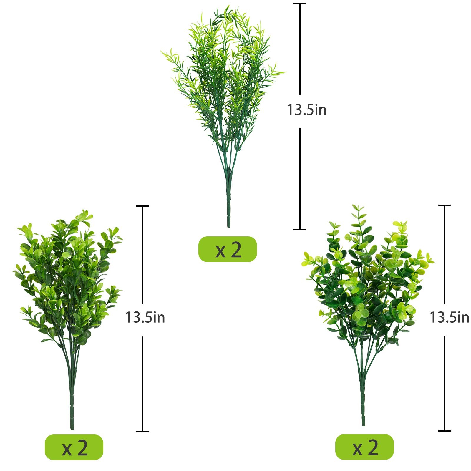 6 Bundles Artificial Greenery Stems Mixed Fake Plastic Plants Eucalyptus Rose…