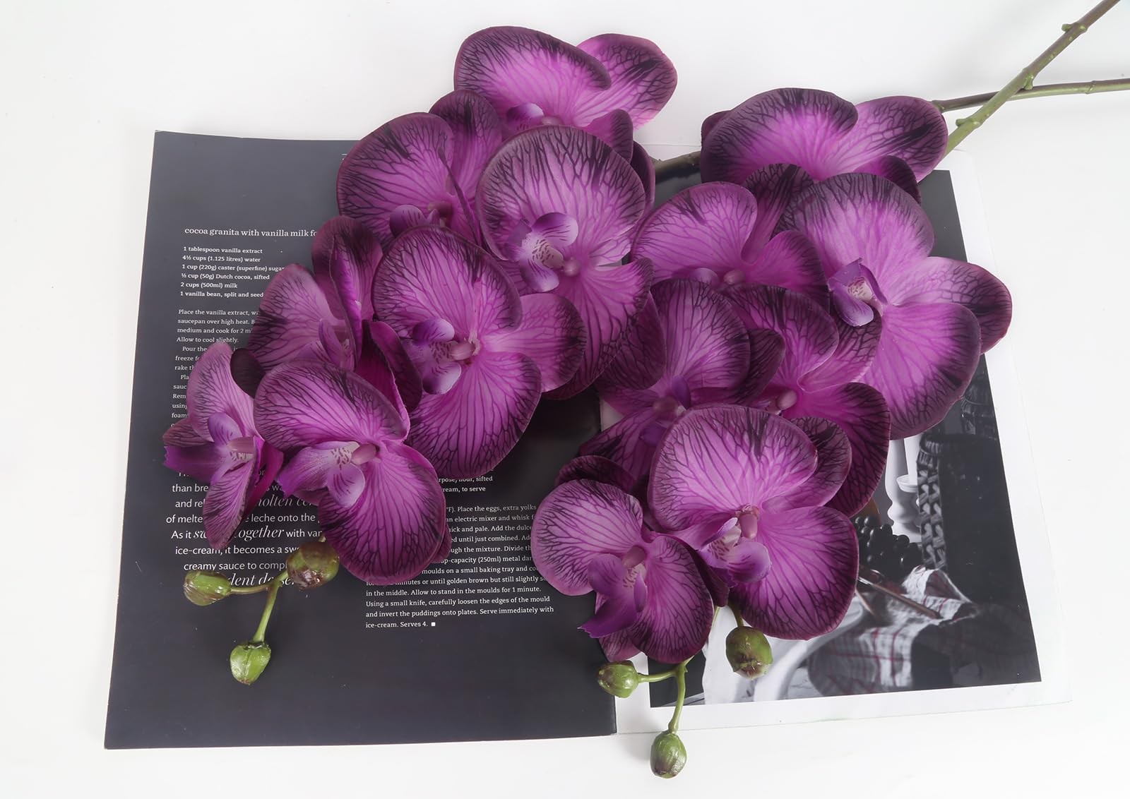 Dark Purple Orchid Artificial Flowers 34.3″ Real Touch Fake Orchid Latex Purp…