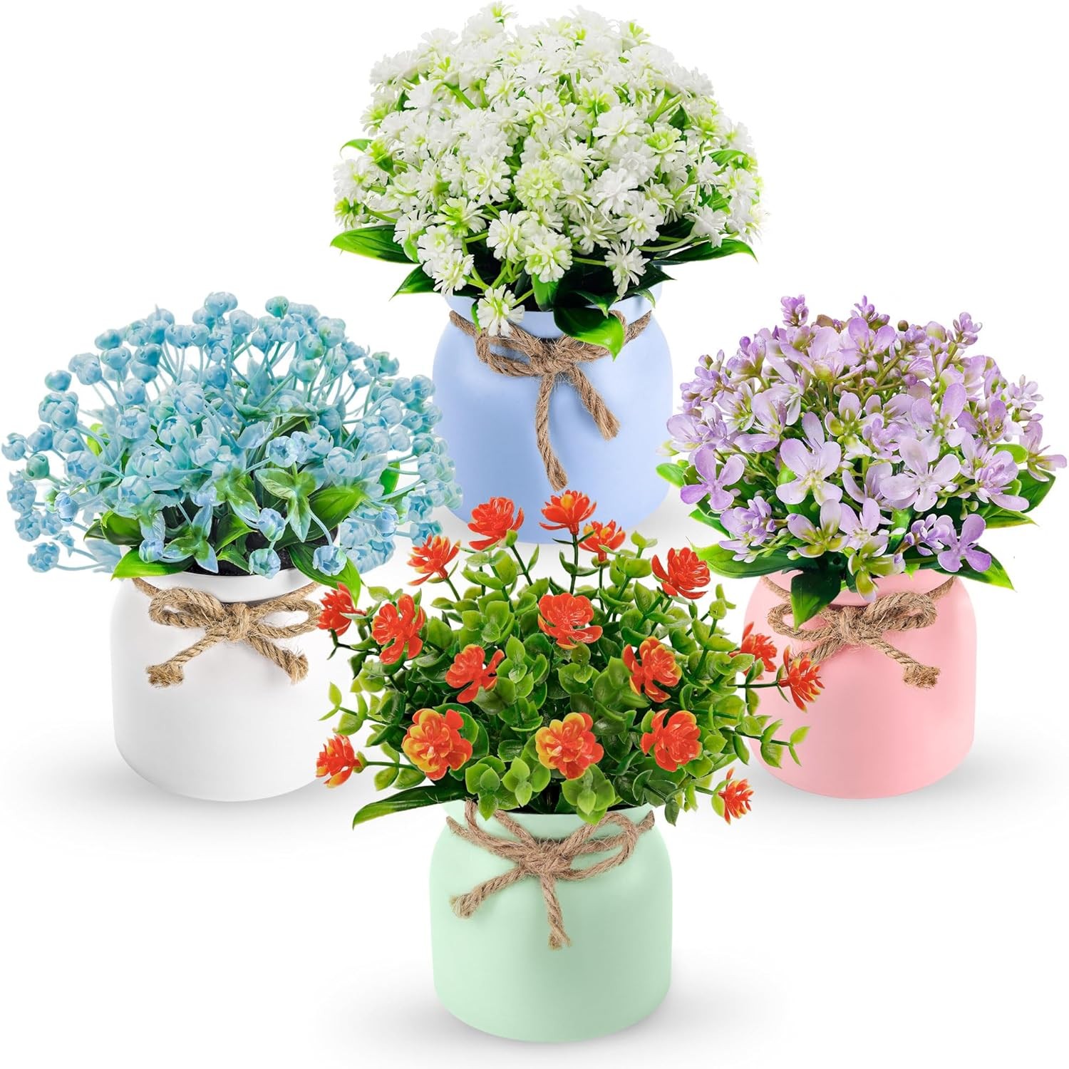 Der Rose 4 Pack Fake Flowers Artificial Plants Indoor Home Kitchen Office Dining