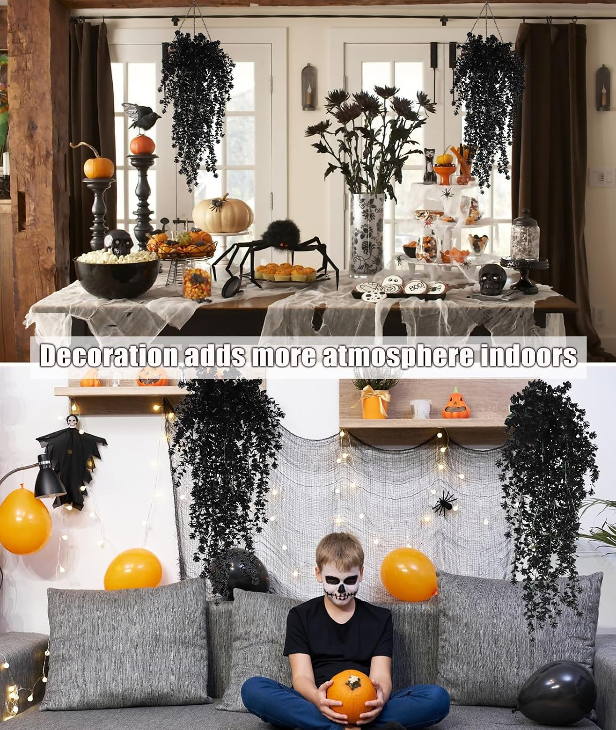 Black Hanging Flowers Faux Hanging Plants Black Artificial Plants | Fake Greener