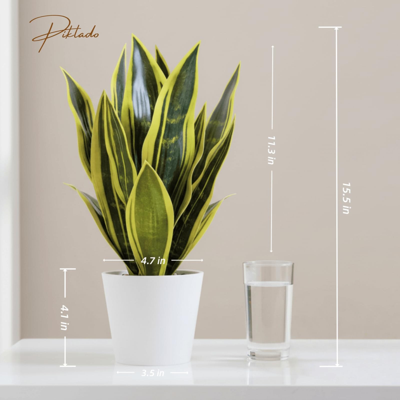 Artificial Snake Plants in White Pot, 15.5” Sansevieria Potted Plant, Modern…