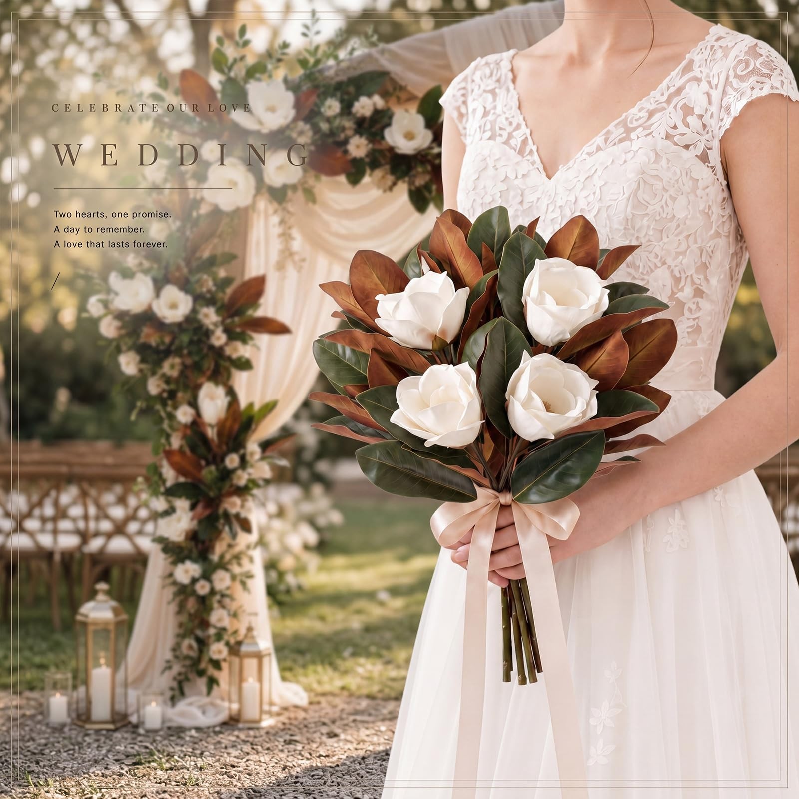 8 Pcs Magnolia Flower Set 4 White Artificial Magnolia Flower Stems 4 Branches…