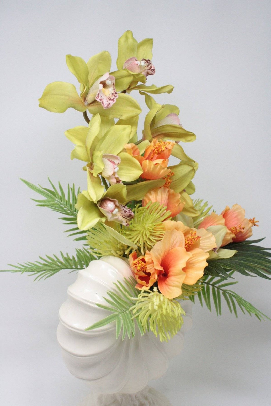 Artificial Tropical Floral Flower Arrangement Centerpiece Shell Vase Lime Green