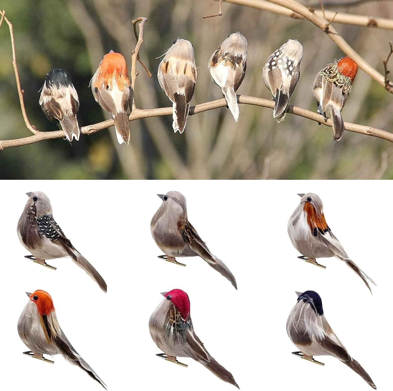 Versatile 3.9-Inch Clip-On Birds – 6 Colors for Craft and Holiday Decorations