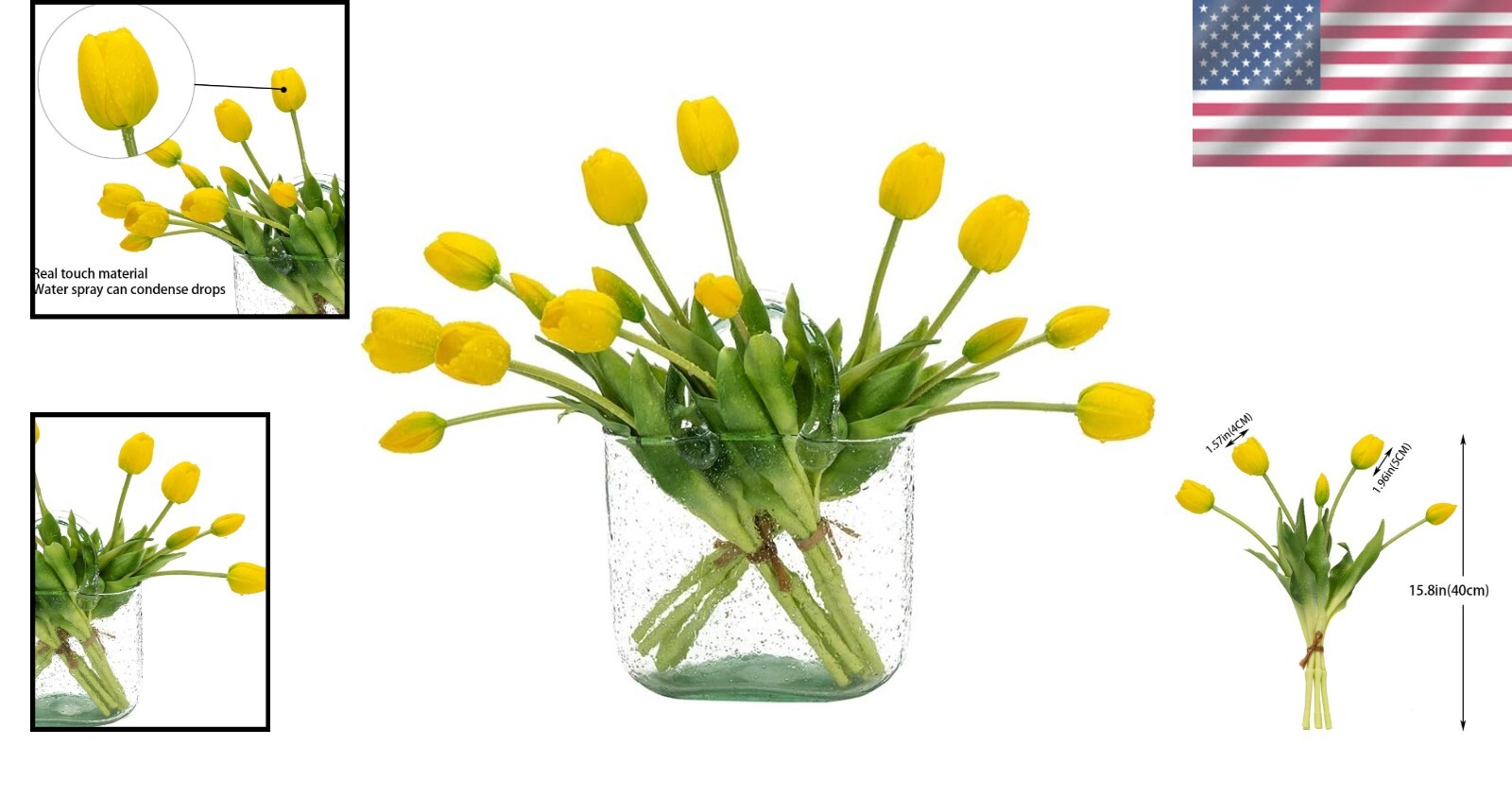 Durable Realistic Artificial Tulips – 15pc Yellow Bouquet for Year-Round Beauty