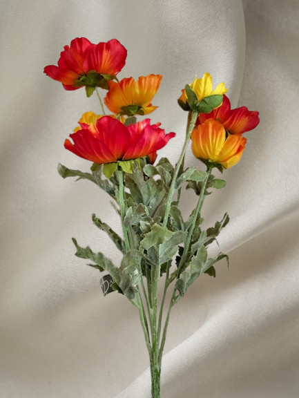Bright artificial poppy bush orange/yellow