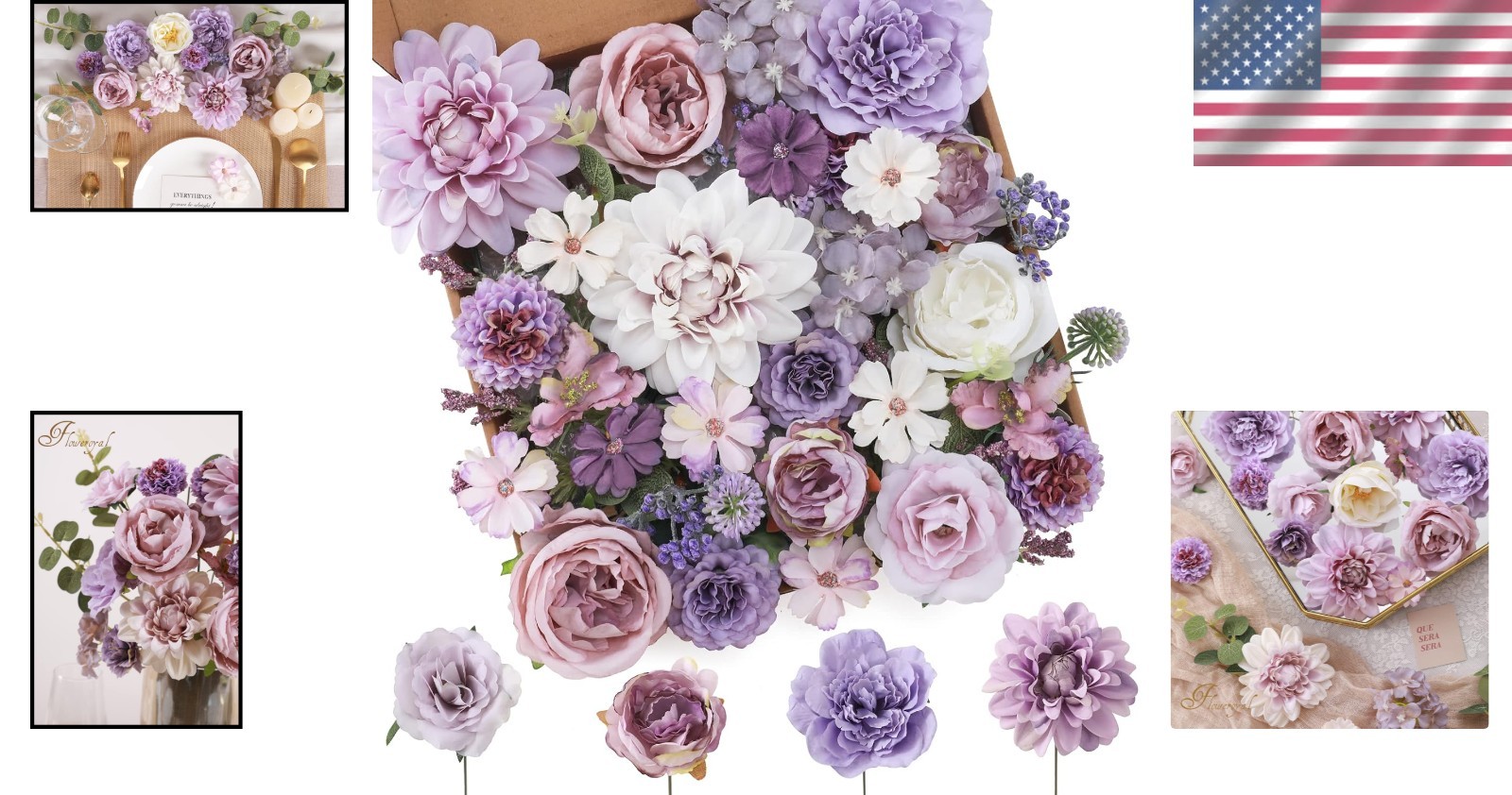 Artificial Flowers Combo Purple Silk Flowers Roses Dahlias Wedding Centerpieces