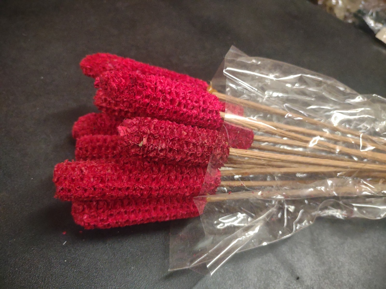 12 Wired Stems of Dried Corncobs, Real Dry Corn Cob for Floral Design, Red Dyed